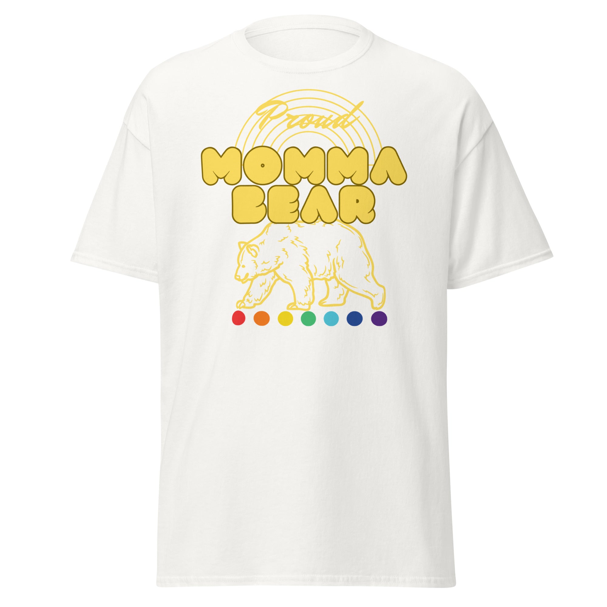 "Proud Momma Bear" retro pride ally tee, view 4 — Rose Gold Co