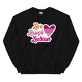 Live Laugh Lesbian crewneck sweatshirt, black, front view 2 — Rose Gold Co