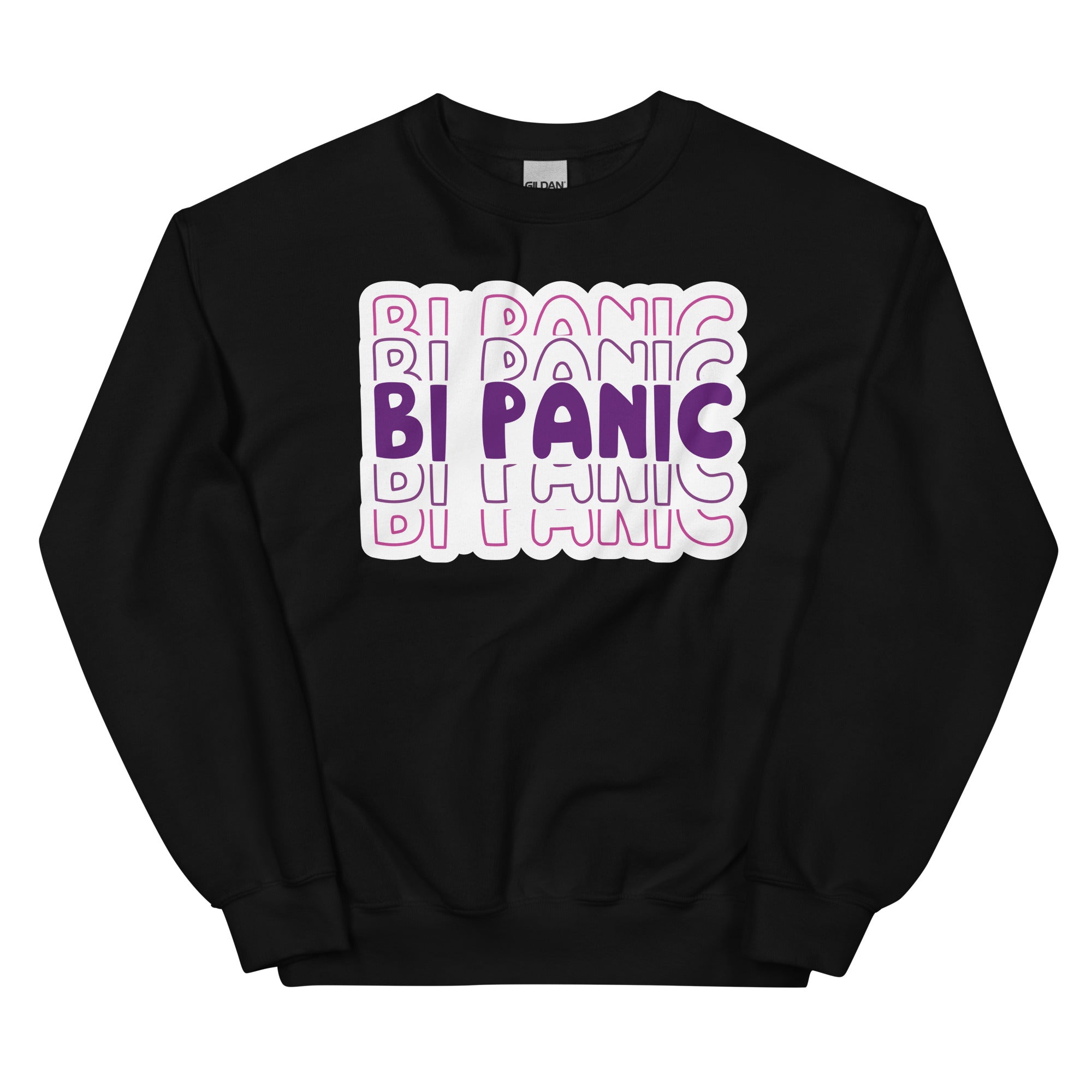 Bi Panic crewneck sweatshirt, black, front view 2 — Rose Gold Co