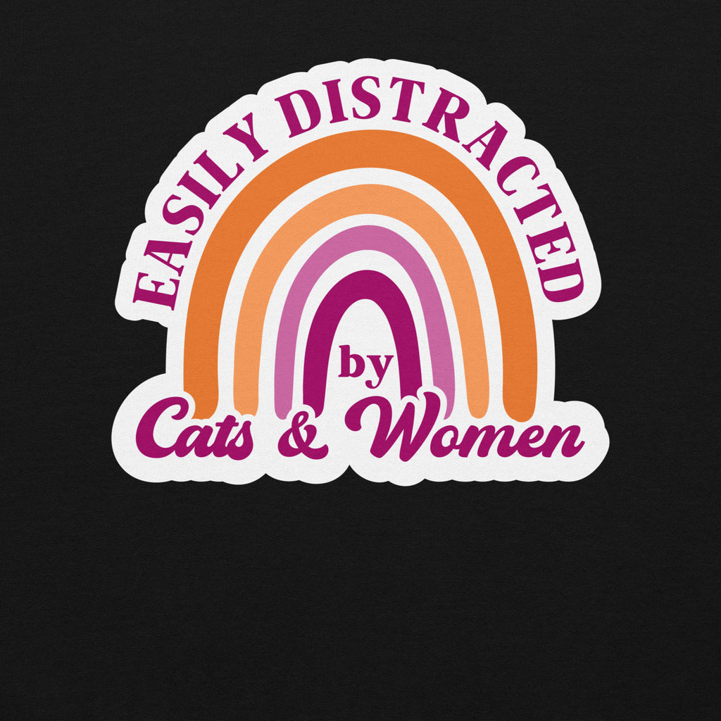 Easily Distracted by Cats & Women crewneck sweatshirt, black, front view 2 — Rose Gold Co