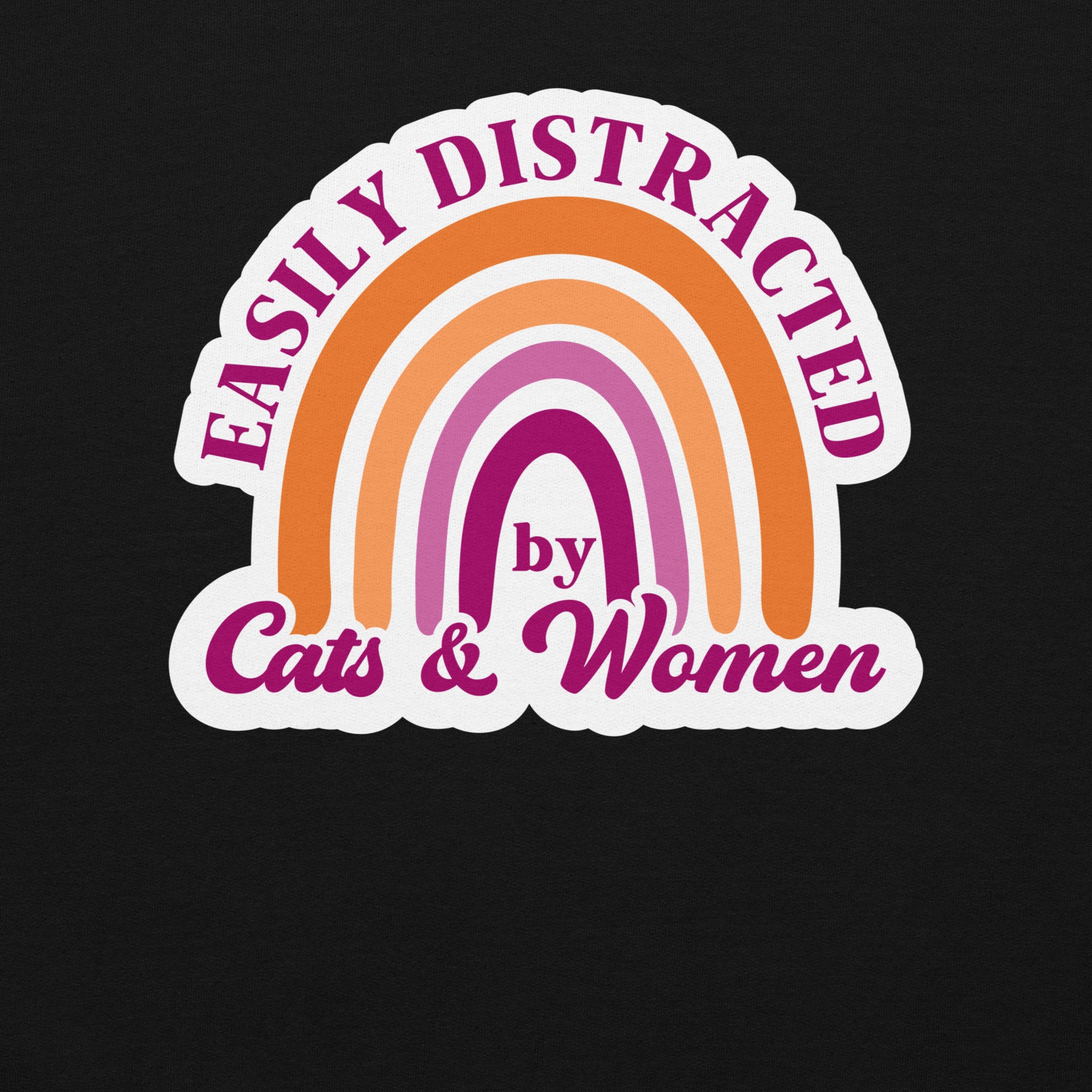 Easily Distracted by Cats & Women crewneck sweatshirt, black, front view 2 — Rose Gold Co