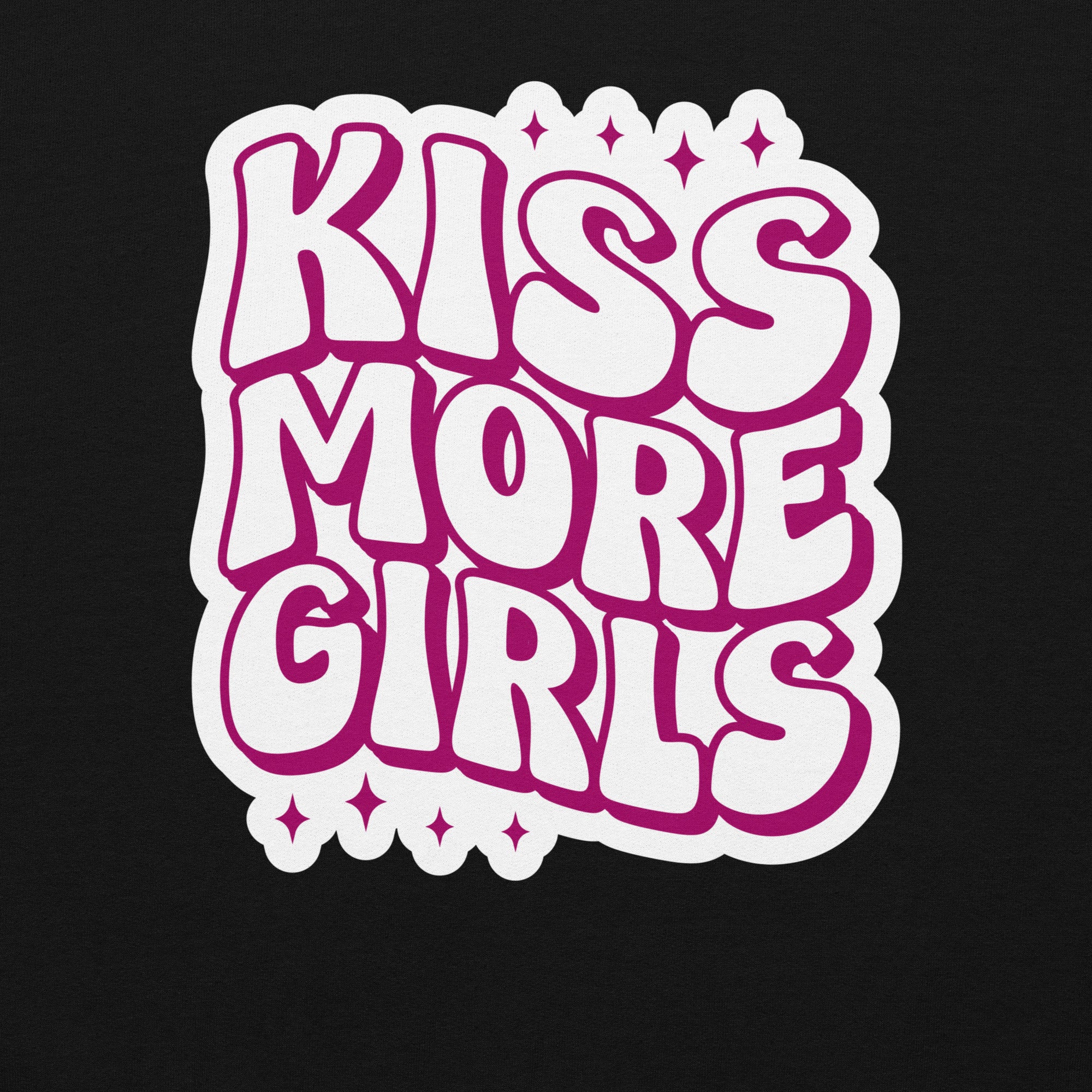 Kiss More Girls crewneck sweatshirt, black, front view — Rose Gold Co