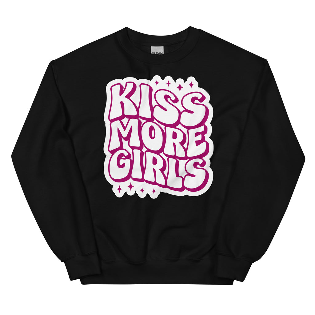 Kiss More Girls crewneck sweatshirt, black, front view 2 — Rose Gold Co