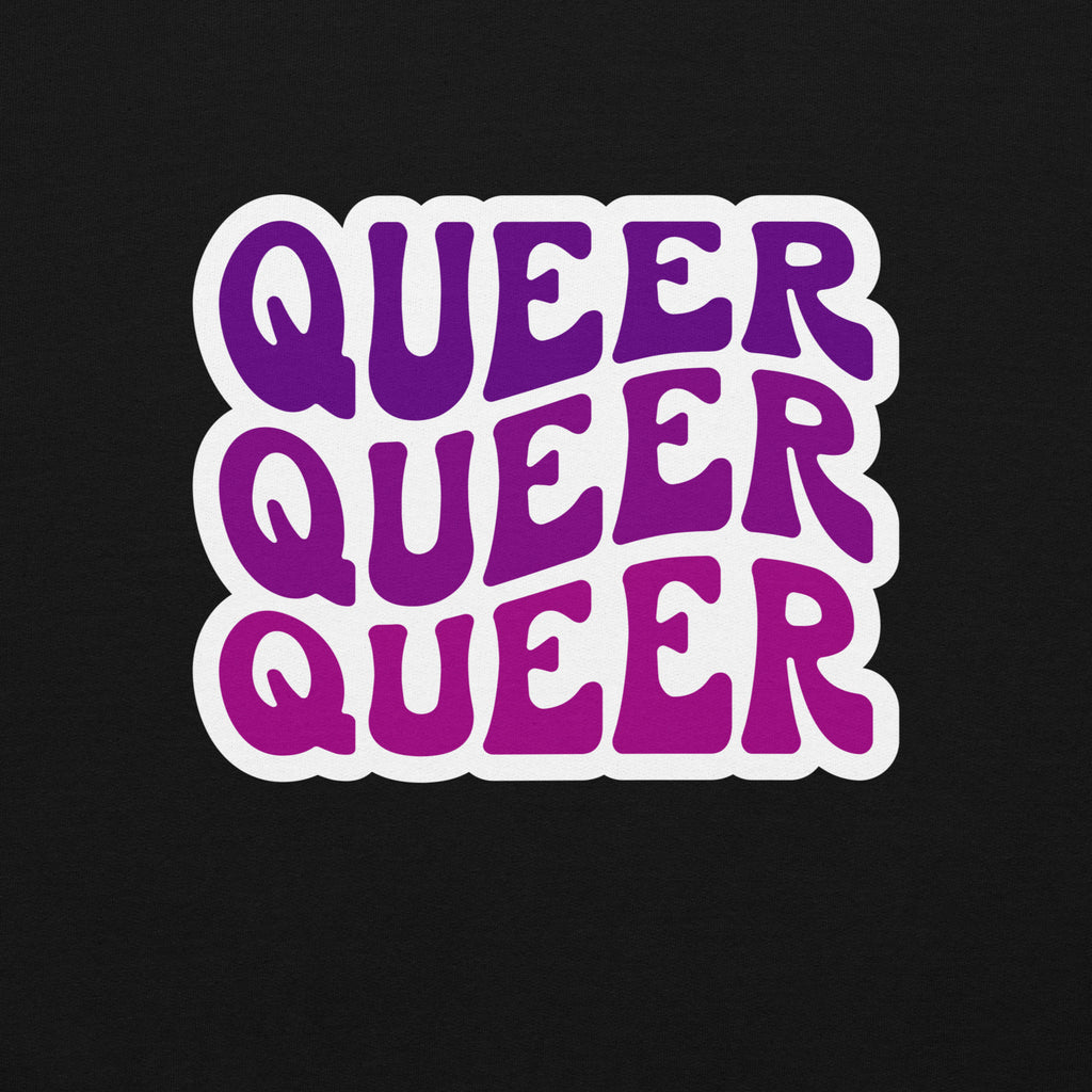 "Queer" bold statement crewneck sweatshirt, view 2 — Rose Gold Co