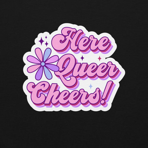 "Here, Queer, Cheers!" celebration crewneck sweatshirt, view 2 — Rose Gold Co