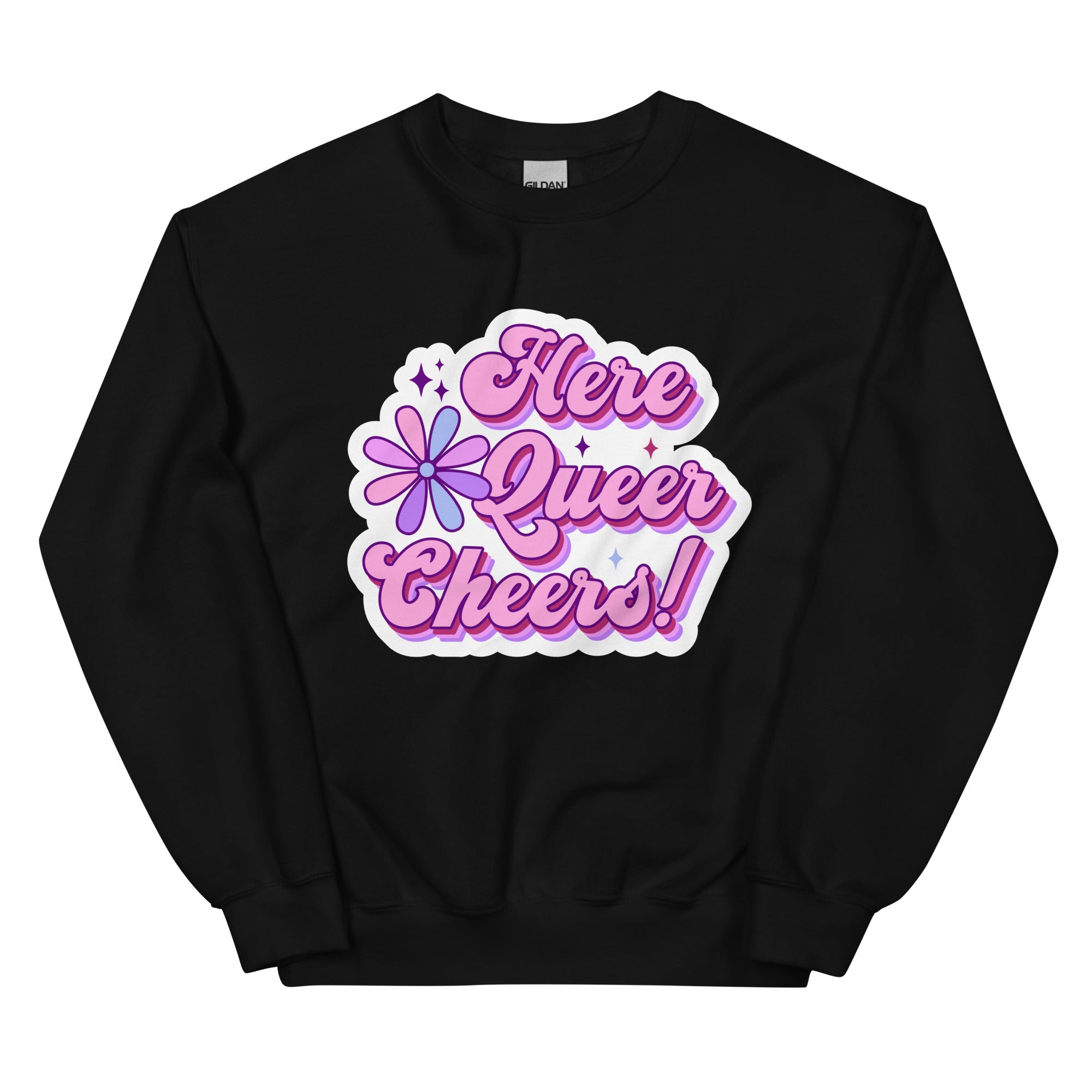 "Here, Queer, Cheers!" celebration crewneck sweatshirt, view 4 — Rose Gold Co