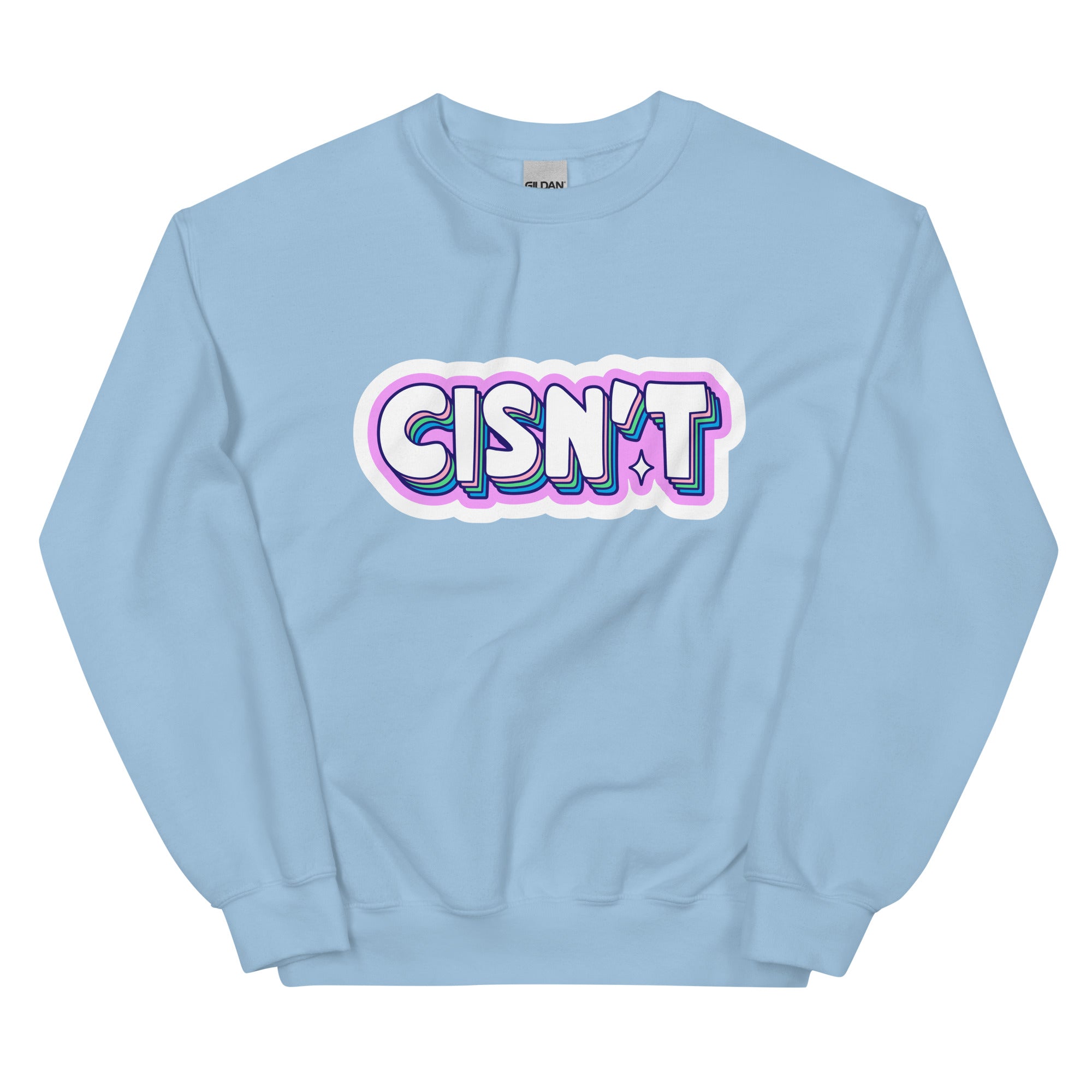 "Cisn't" pastel bubble-letter trans pride sweatshirt, view 5 — Rose Gold Co