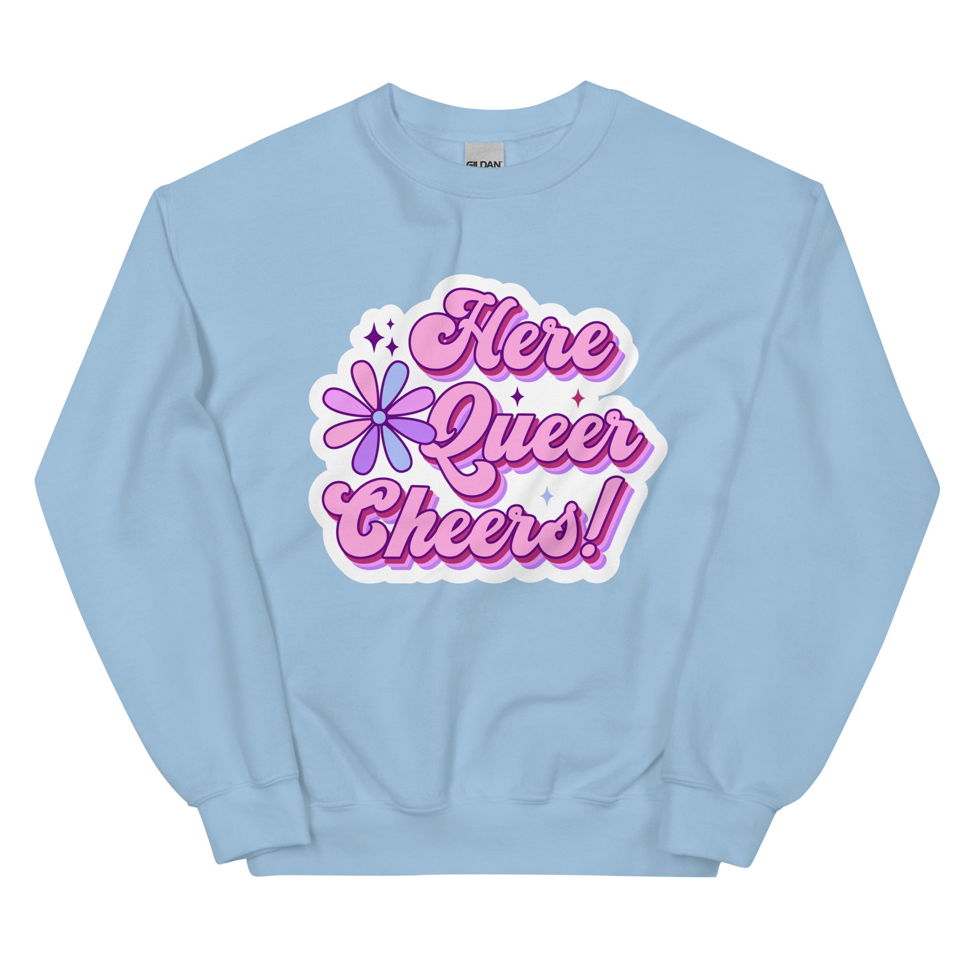 "Here, Queer, Cheers!" celebration crewneck sweatshirt, view 6 — Rose Gold Co