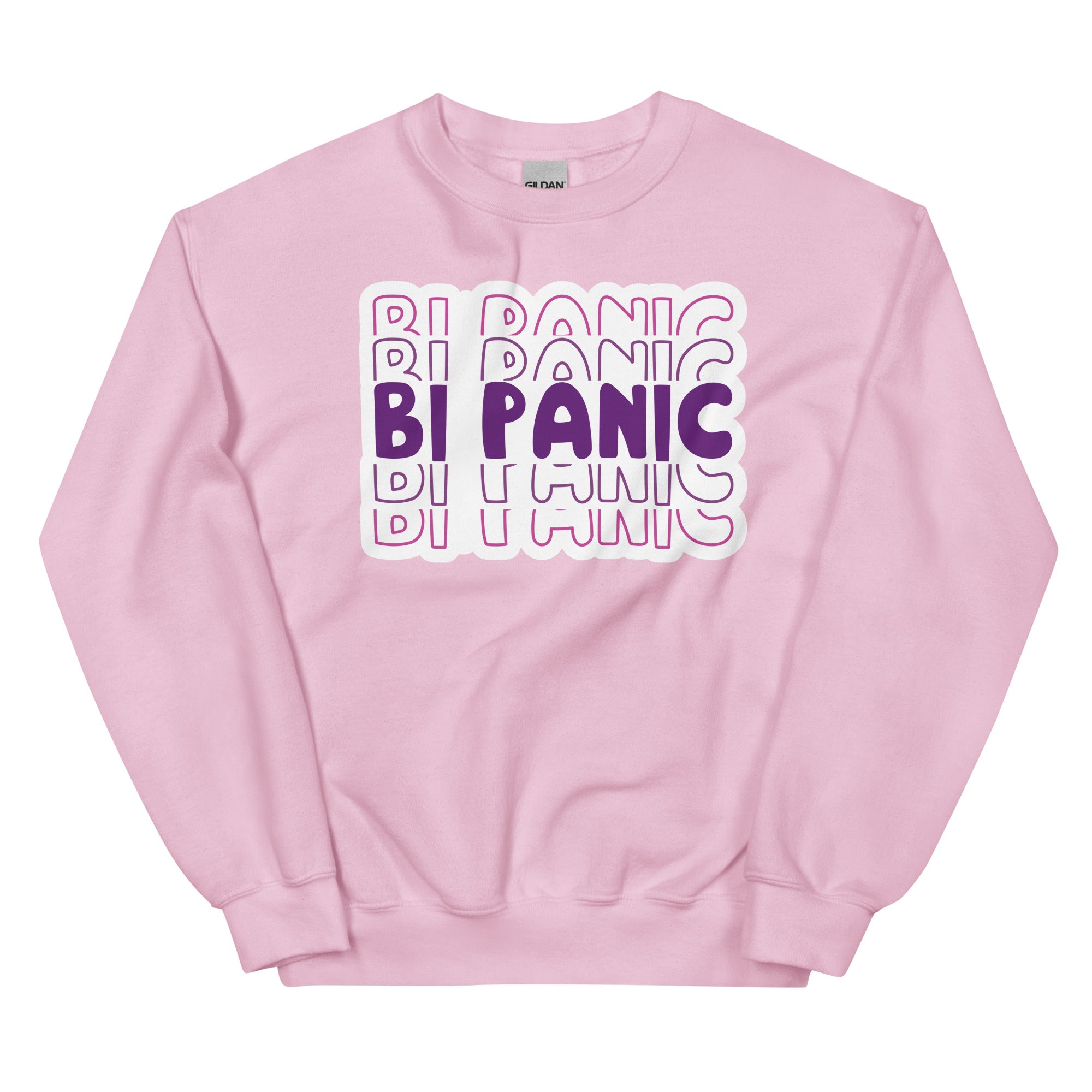 Bi Panic crewneck sweatshirt, light pink, front view — Rose Gold Co