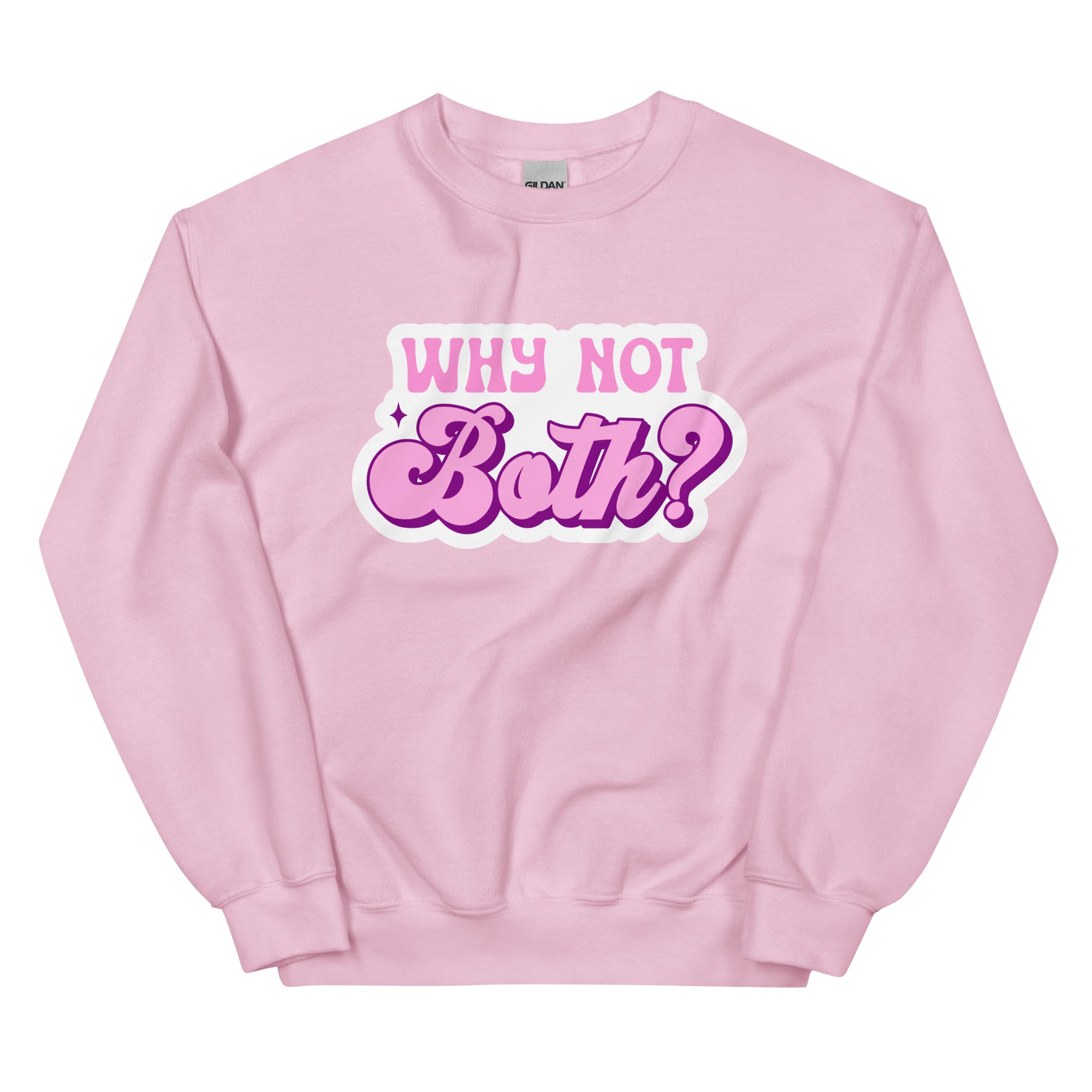 Why Not Both? crewneck sweatshirt, light pink, front view — Rose Gold Co
