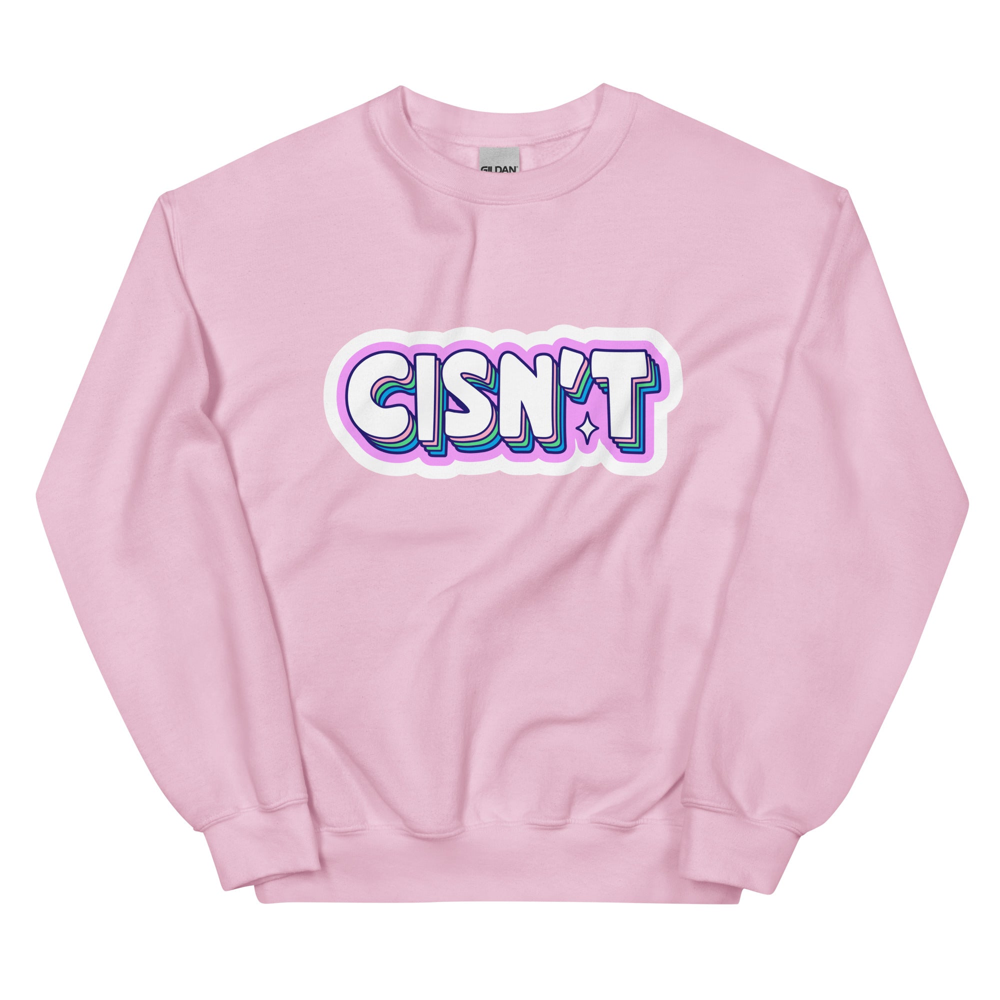 "Cisn't" pastel bubble-letter trans pride sweatshirt, view 7 — Rose Gold Co