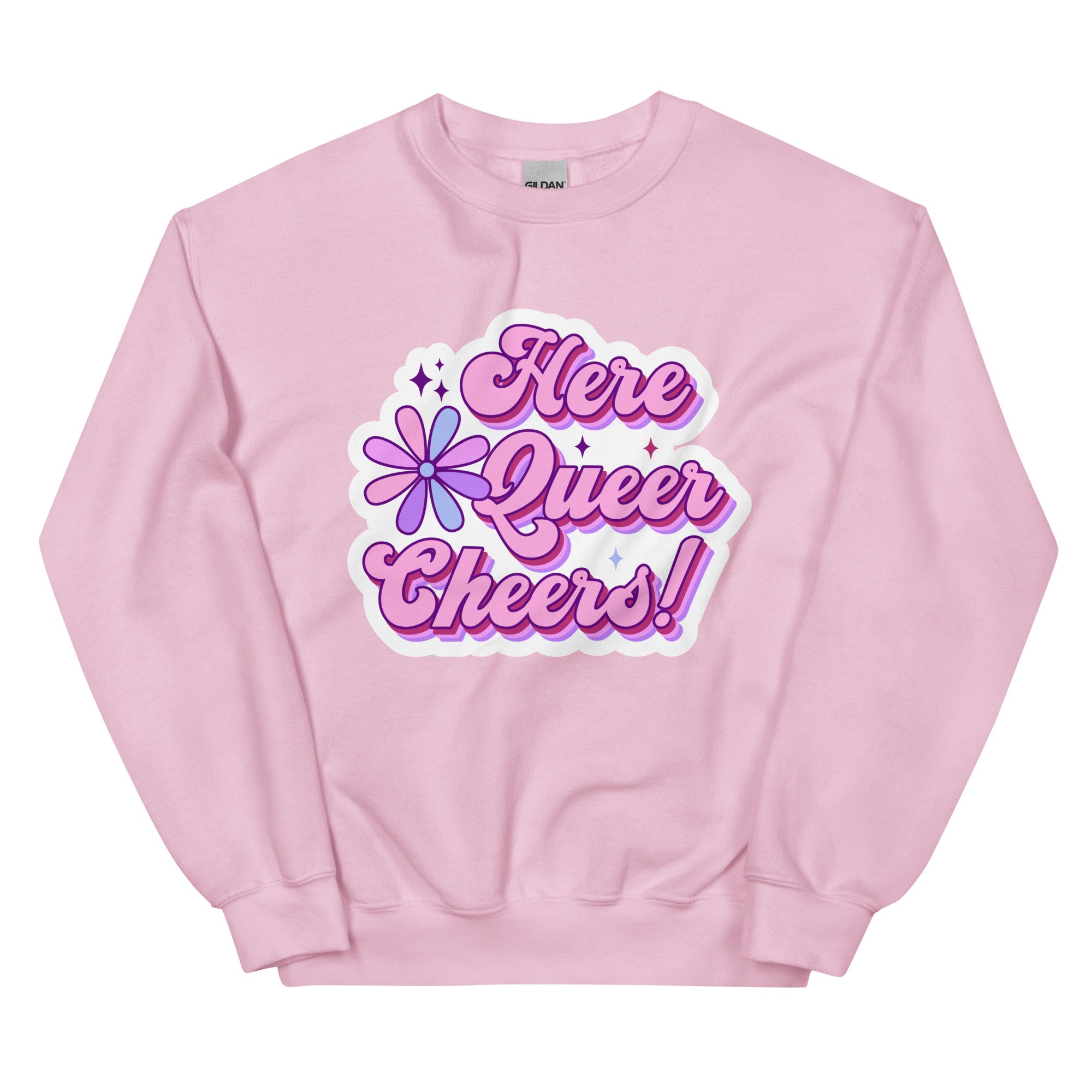 "Here, Queer, Cheers!" celebration crewneck sweatshirt — Rose Gold Co