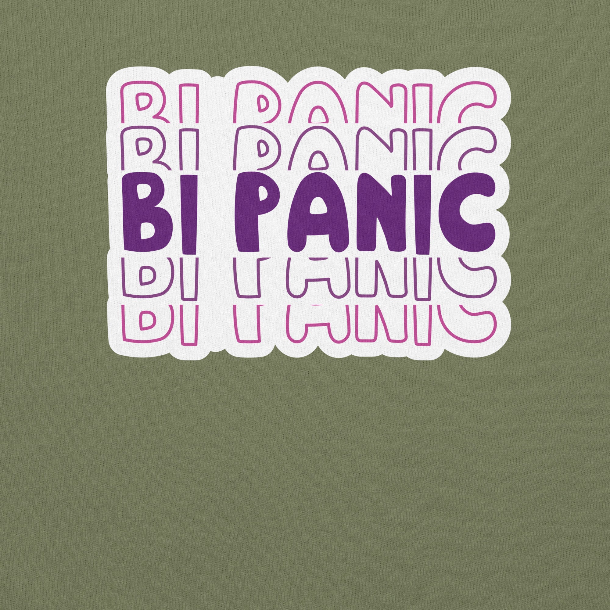 Bi Panic crewneck sweatshirt, military green, front view — Rose Gold Co
