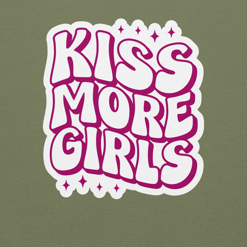 Kiss More Girls crewneck sweatshirt, military green, front view — Rose Gold Co