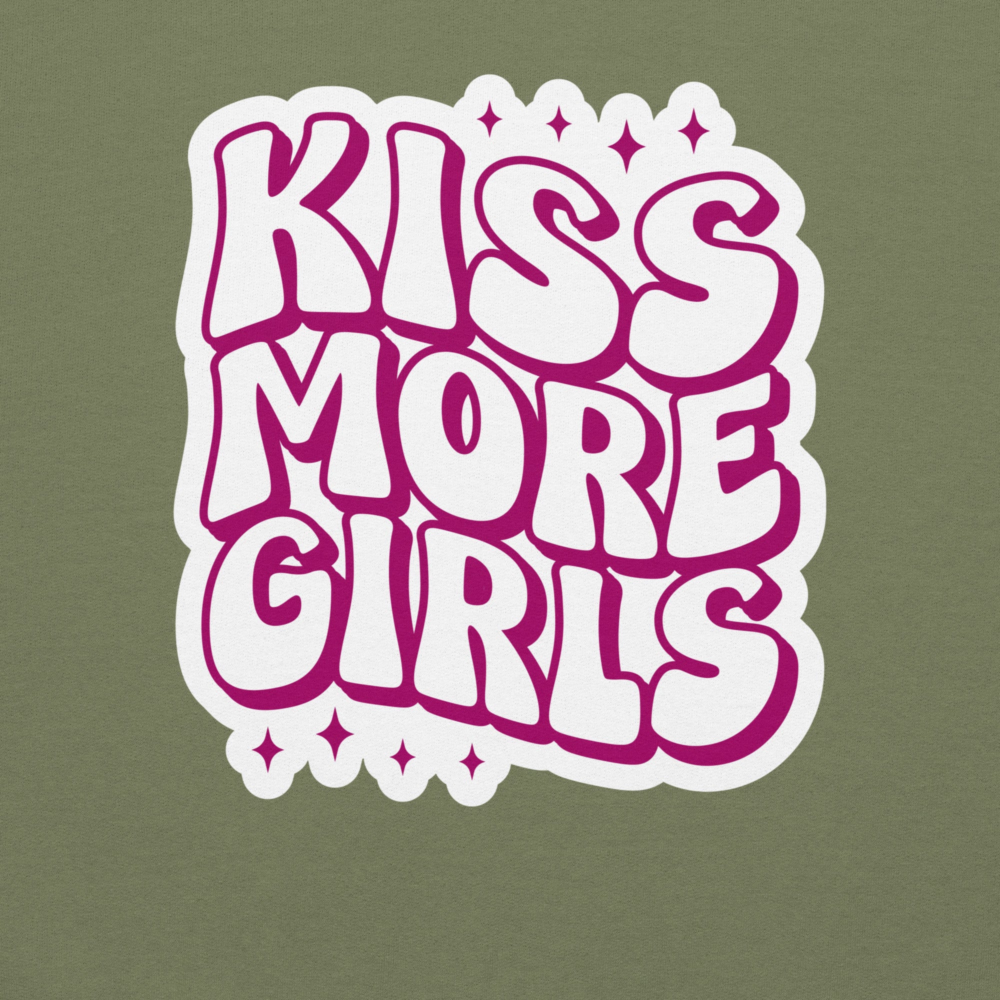 Kiss More Girls crewneck sweatshirt, military green, front view — Rose Gold Co