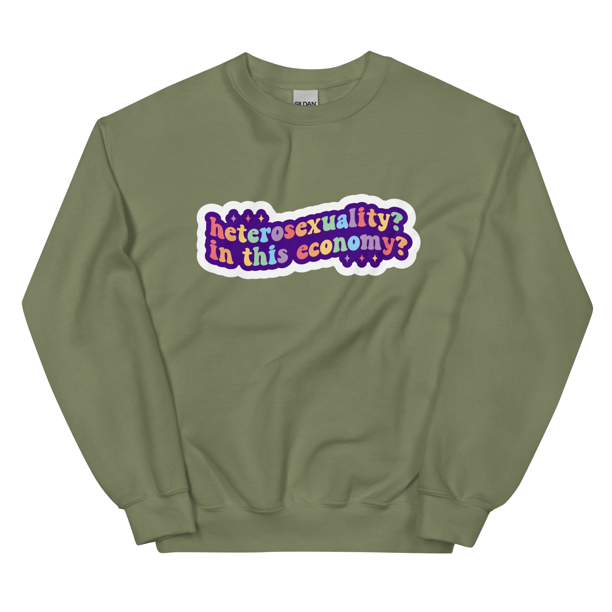 "Heterosexuality" deadpan slogan crewneck sweatshirt, view 5 — Rose Gold Co