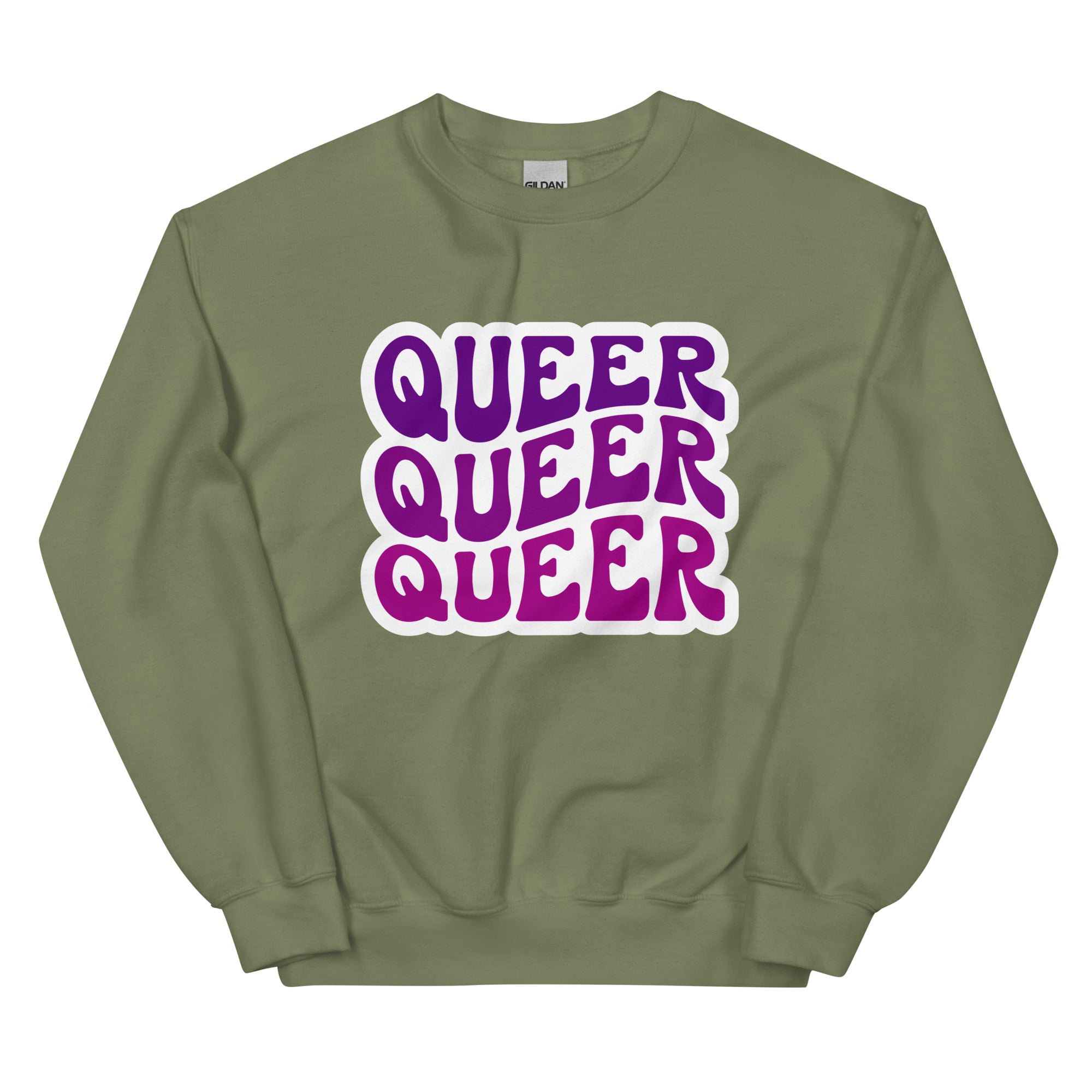 "Queer" bold statement crewneck sweatshirt, view 5 — Rose Gold Co