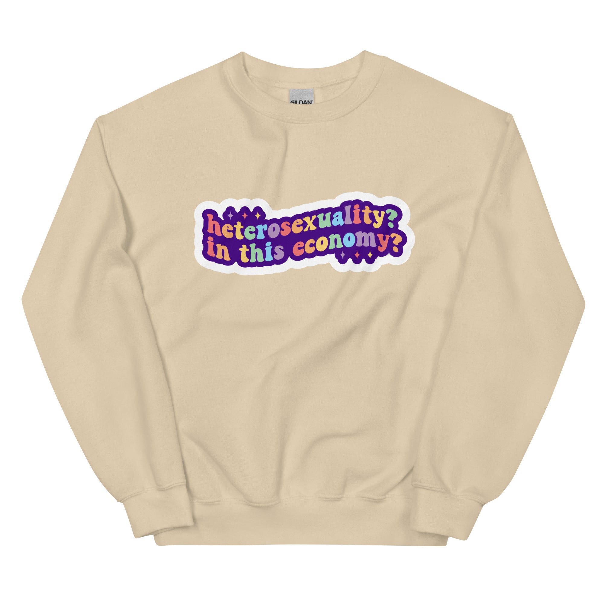 "Heterosexuality" deadpan slogan crewneck sweatshirt, view 7 — Rose Gold Co