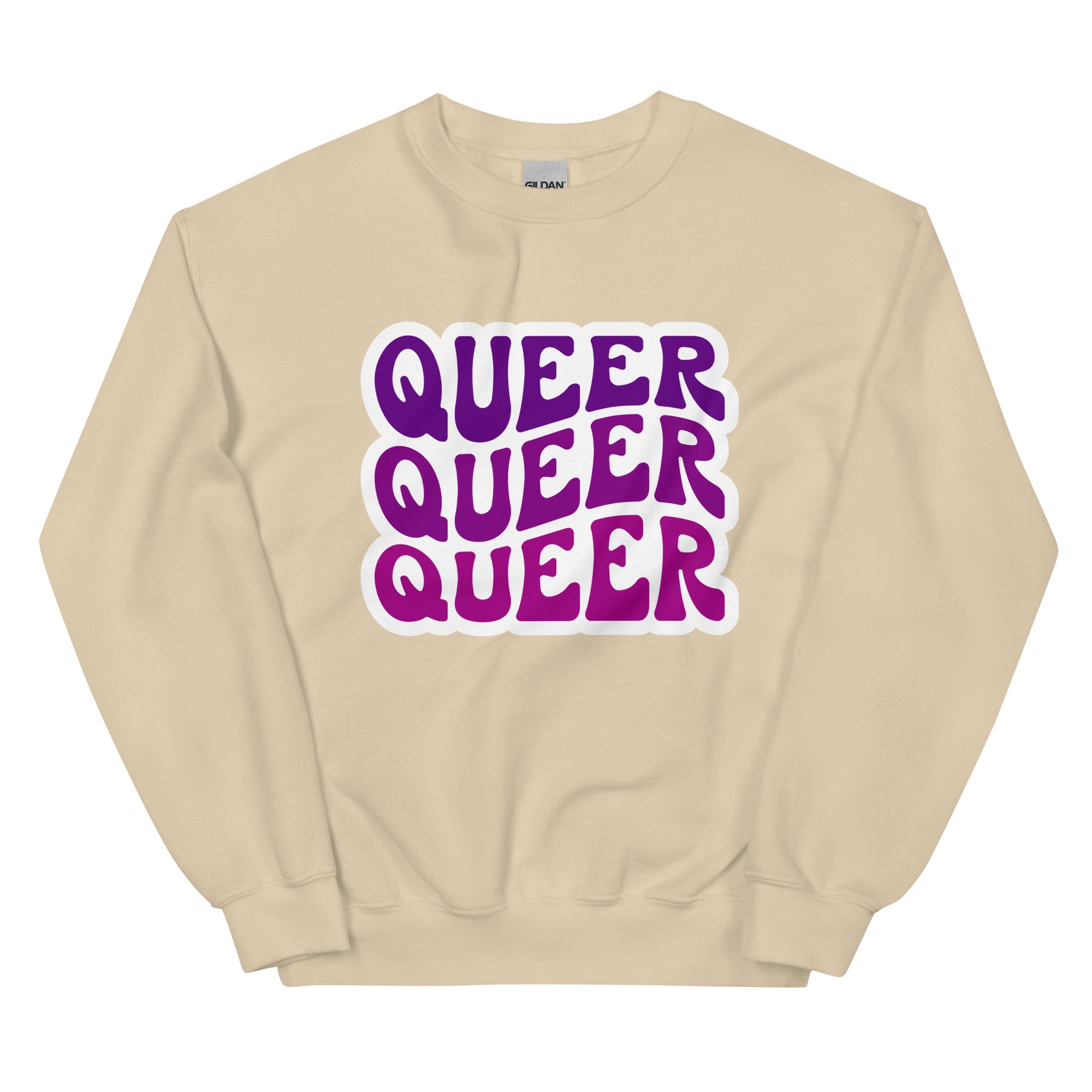 "Queer" bold statement crewneck sweatshirt, view 7 — Rose Gold Co