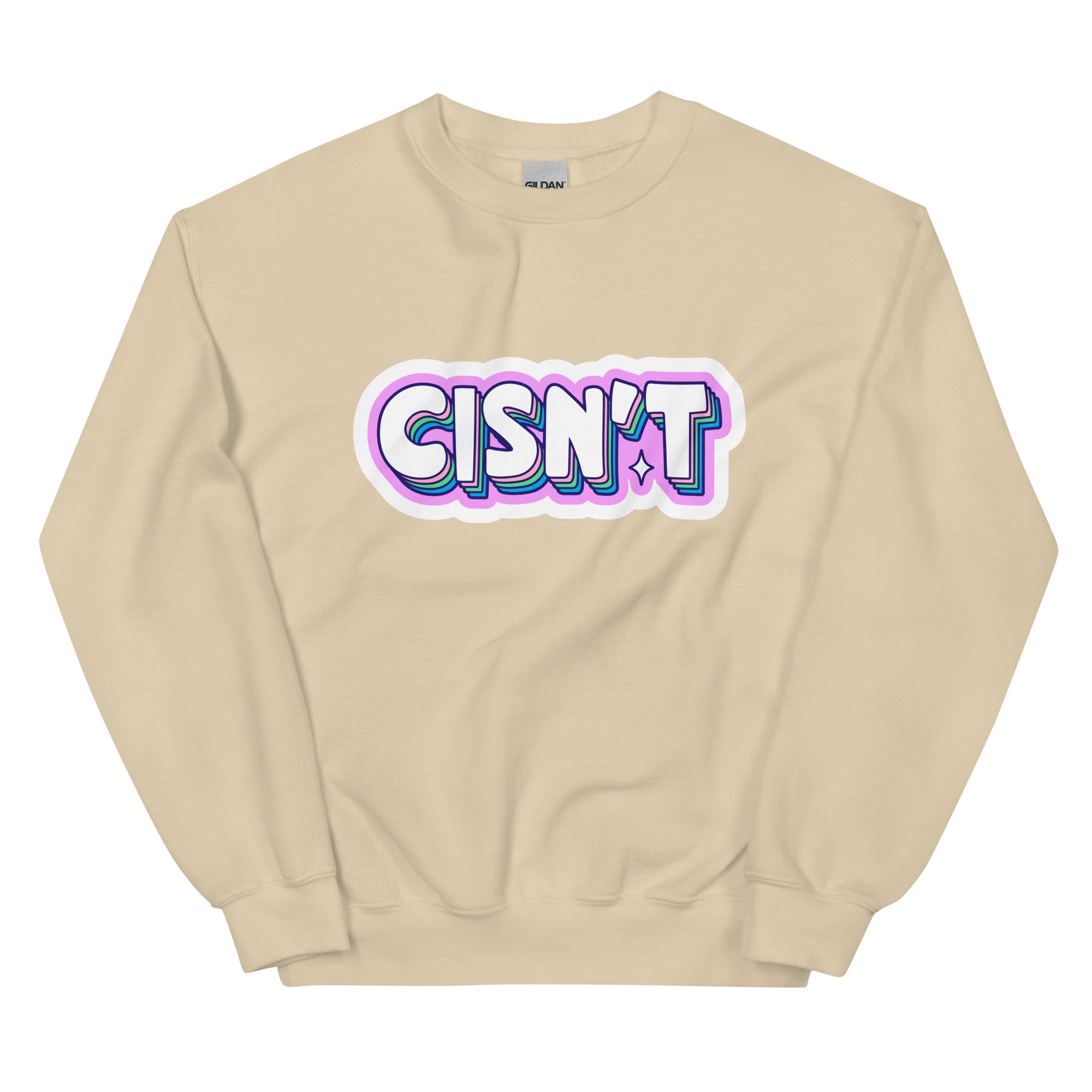 "Cisn't" pastel bubble-letter trans pride sweatshirt, view 6 — Rose Gold Co