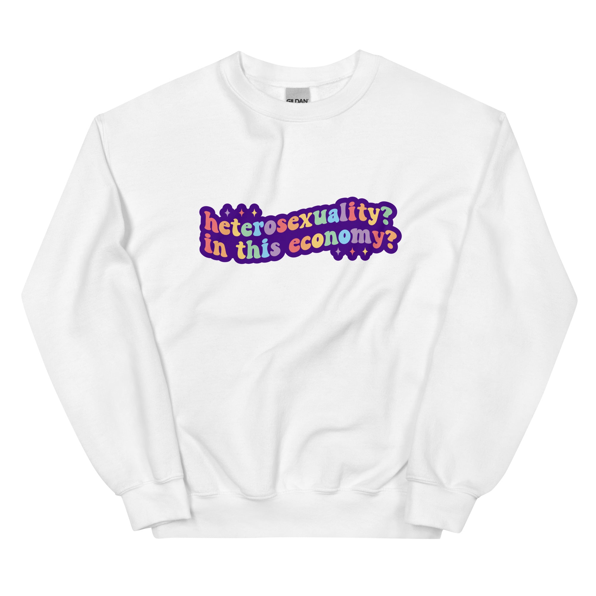 "Heterosexuality" deadpan slogan crewneck sweatshirt, view 8 — Rose Gold Co