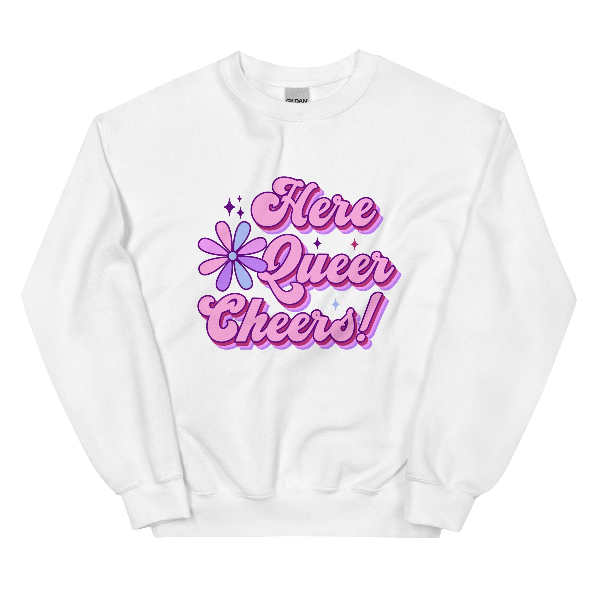"Here, Queer, Cheers!" celebration crewneck sweatshirt, view 7 — Rose Gold Co