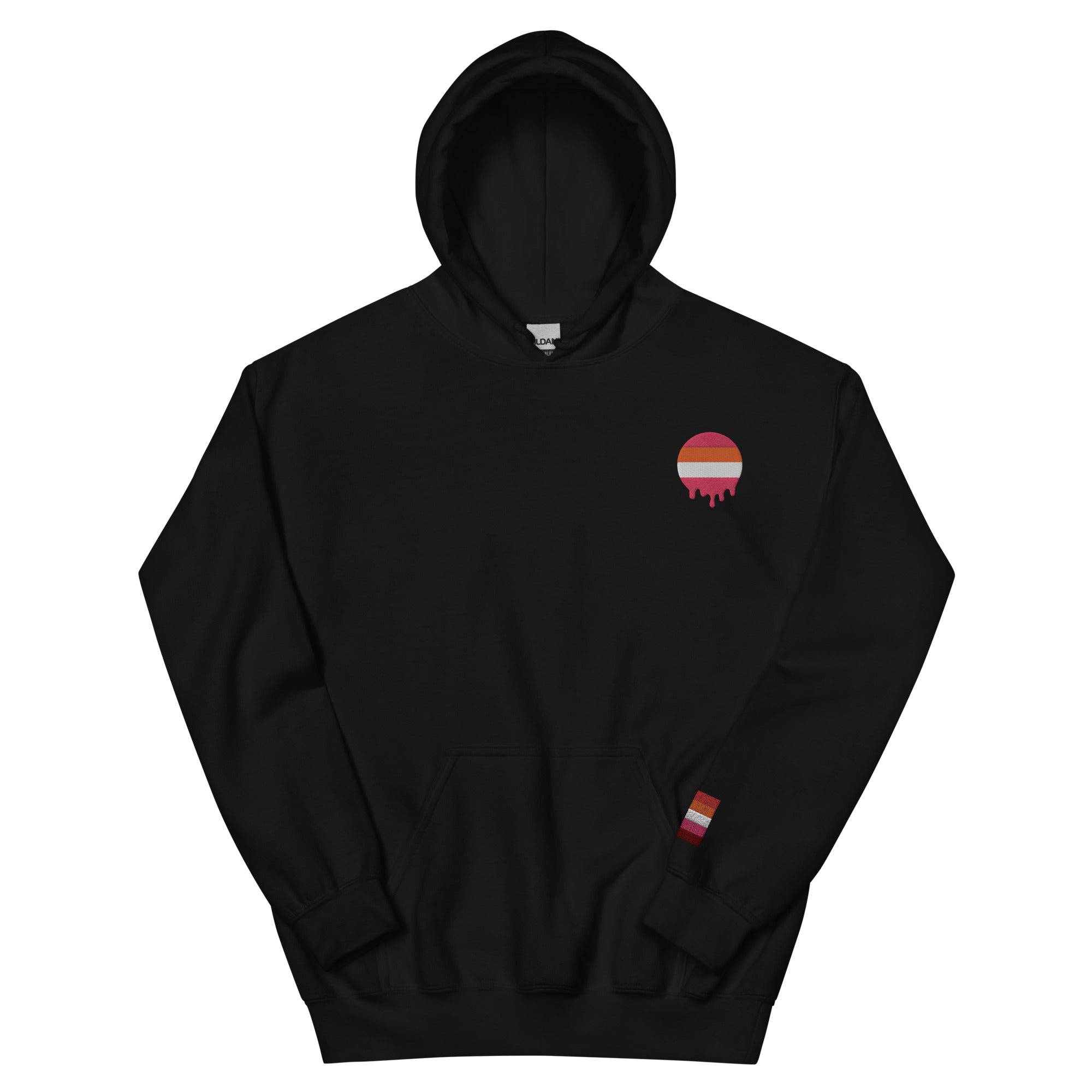 Melting Lesbian Pride embroidered hoodie, view 5 — Rose Gold Co
