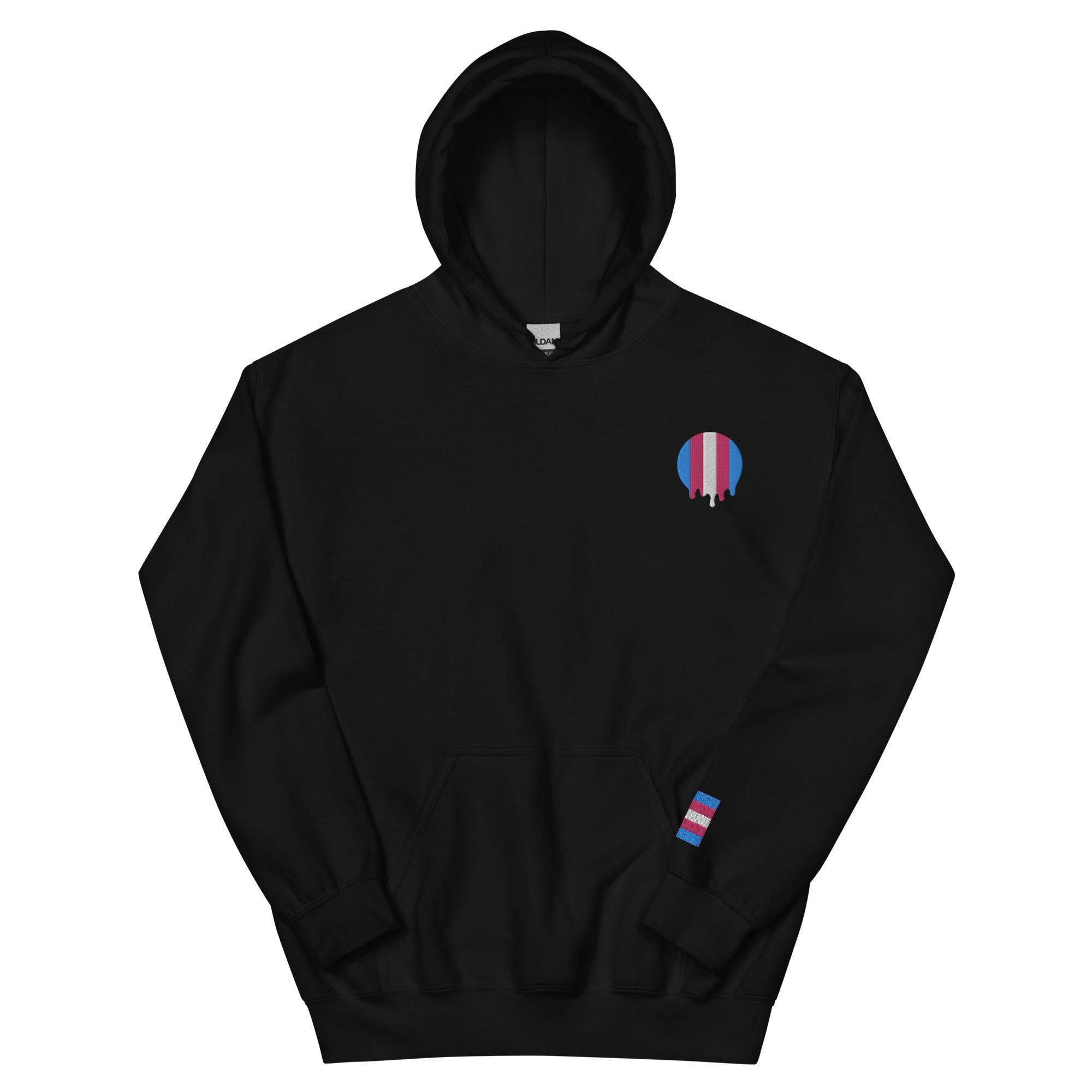 Melting Trans Pride embroidered hoodie, view 10 — Rose Gold Co