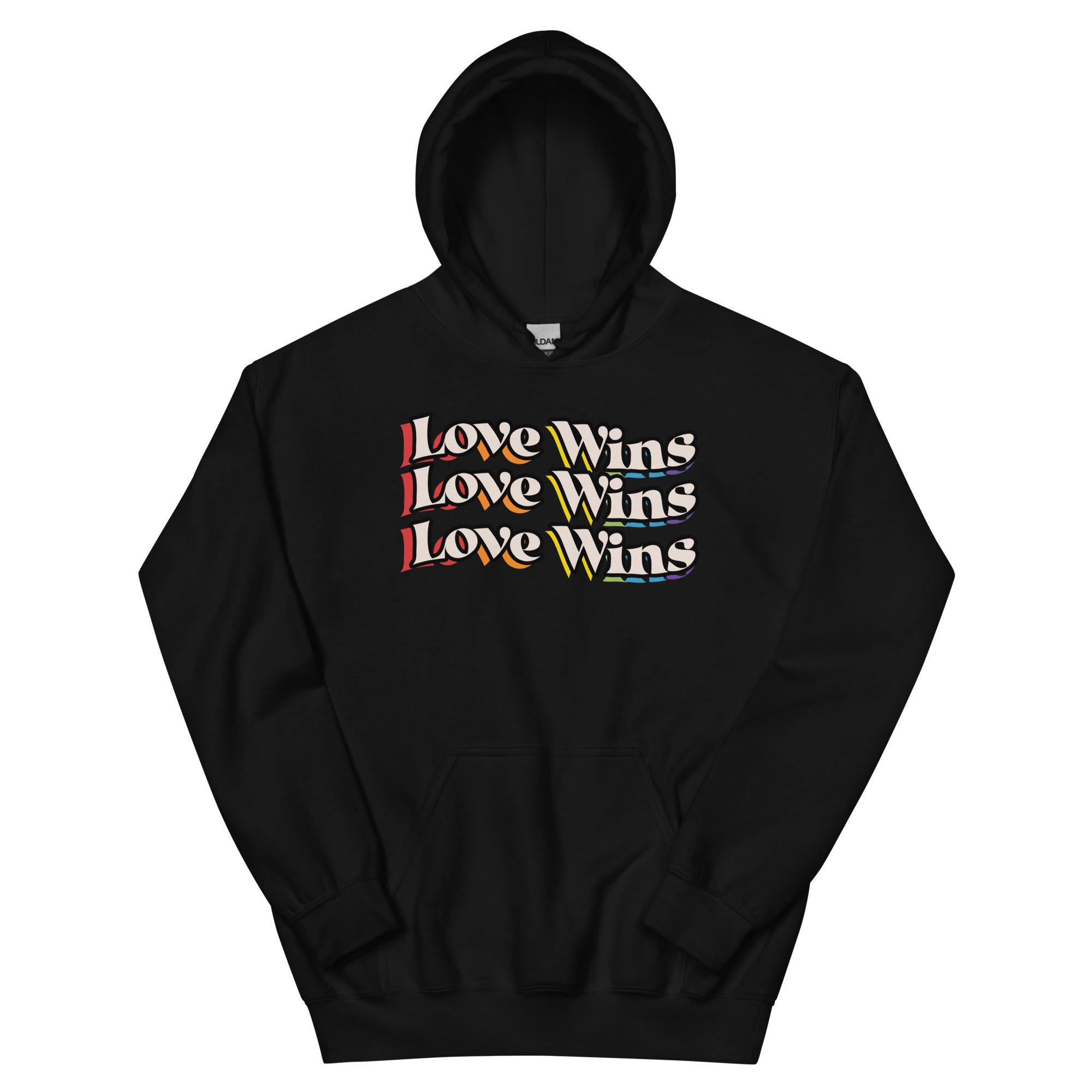 Love Wins rainbow shadow hoodie, side view — Rose Gold Co