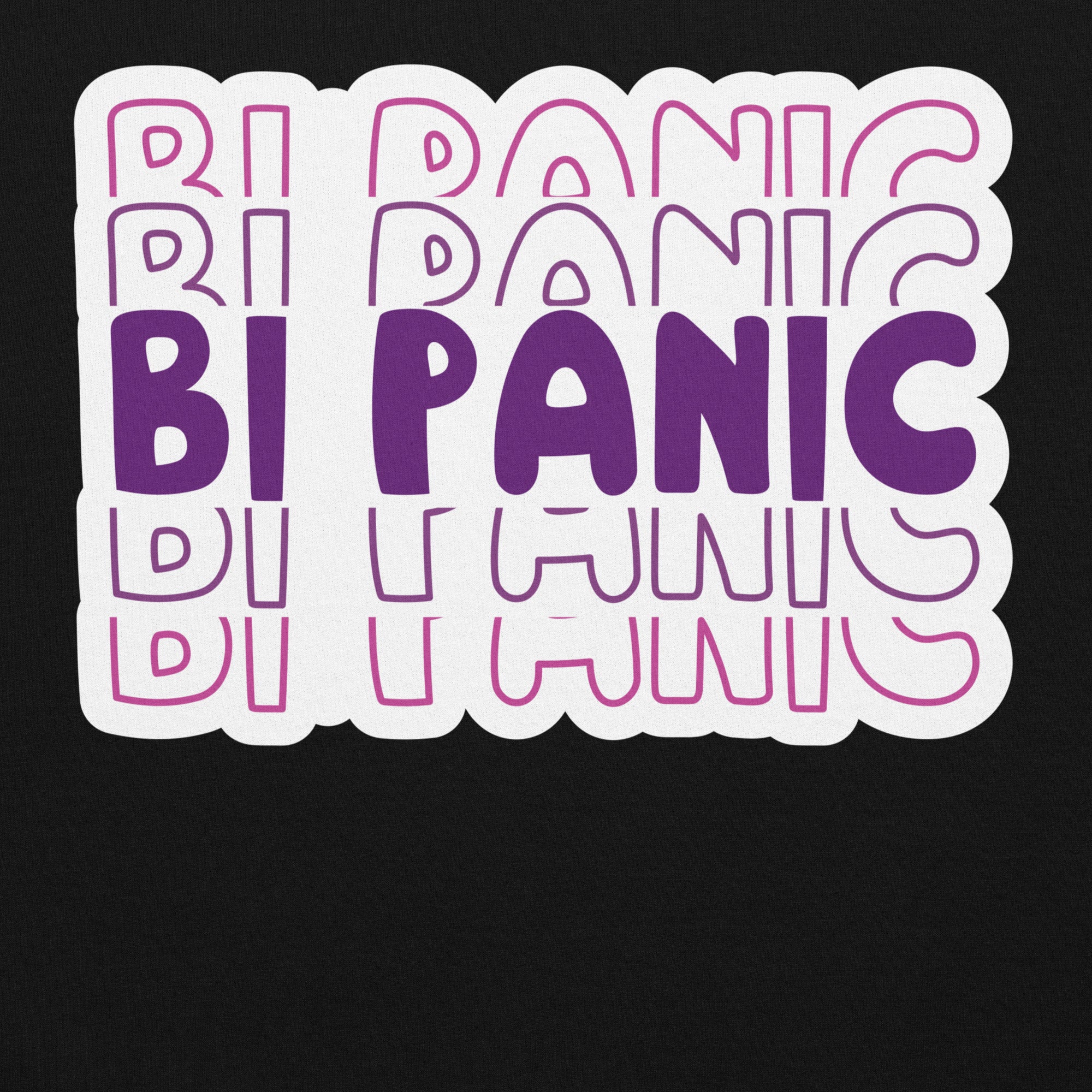 Bi Panic pride hoodie, black, front view — Rose Gold Co