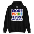 More Pride Less Prejudice pride hoodie, black, front view — Rose Gold Co