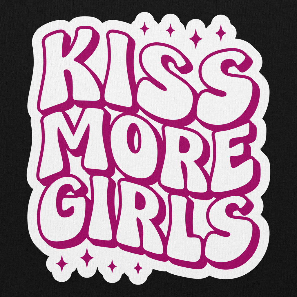 Kiss More Girls pride hoodie, black, front view — Rose Gold Co