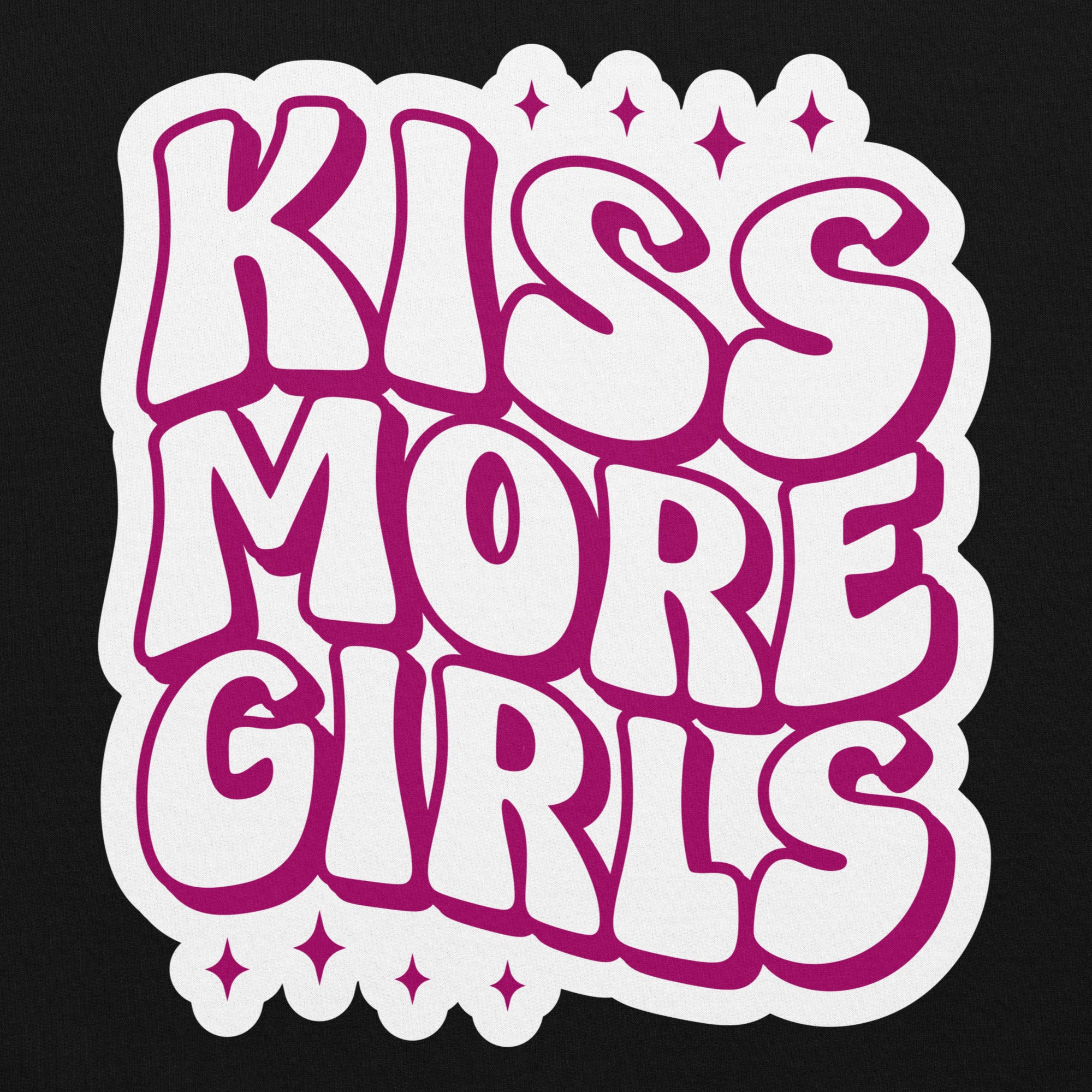 Kiss More Girls pride hoodie, black, front view — Rose Gold Co