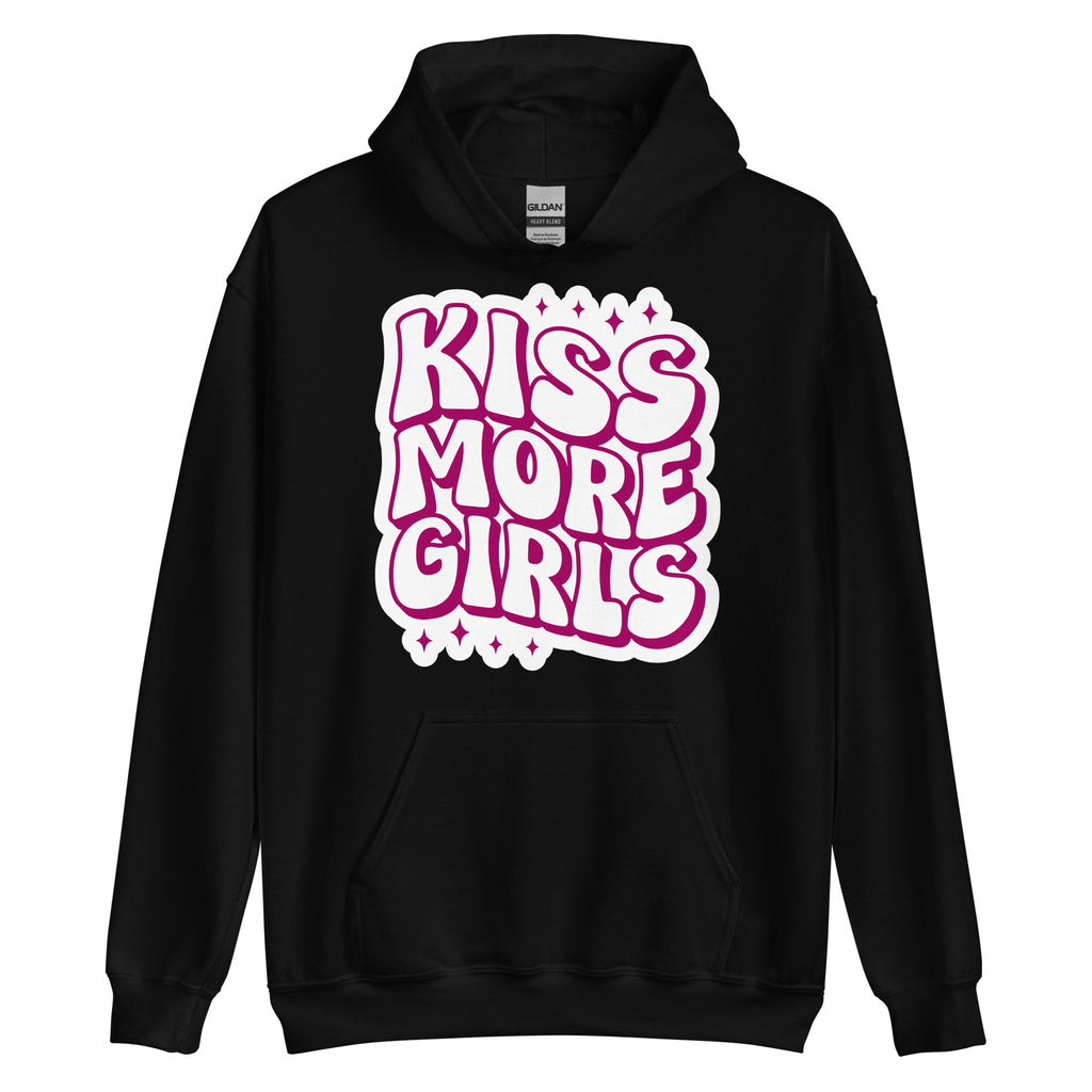 Kiss More Girls pride hoodie, black, front view 2 — Rose Gold Co