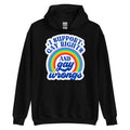 I Support Gay Rights and Gay Wrongs pride hoodie, black, front view 2 — Rose Gold Co