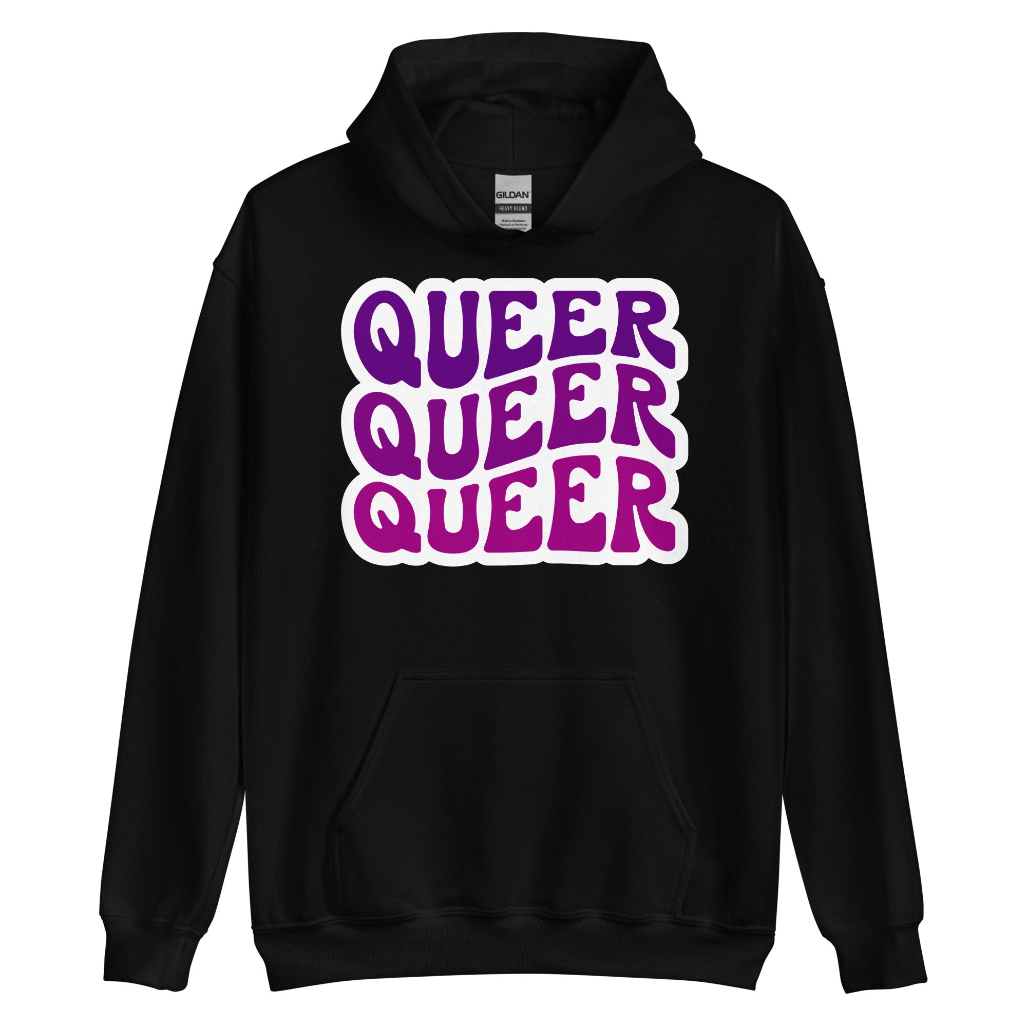 Queer pride hoodie, black, front view 2 — Rose Gold Co