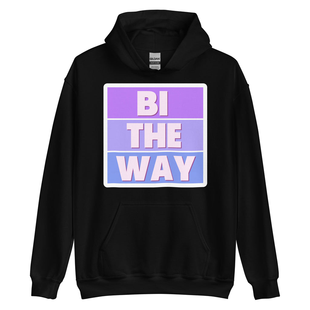 Bi the Way pride hoodie, black, front view 2 — Rose Gold Co