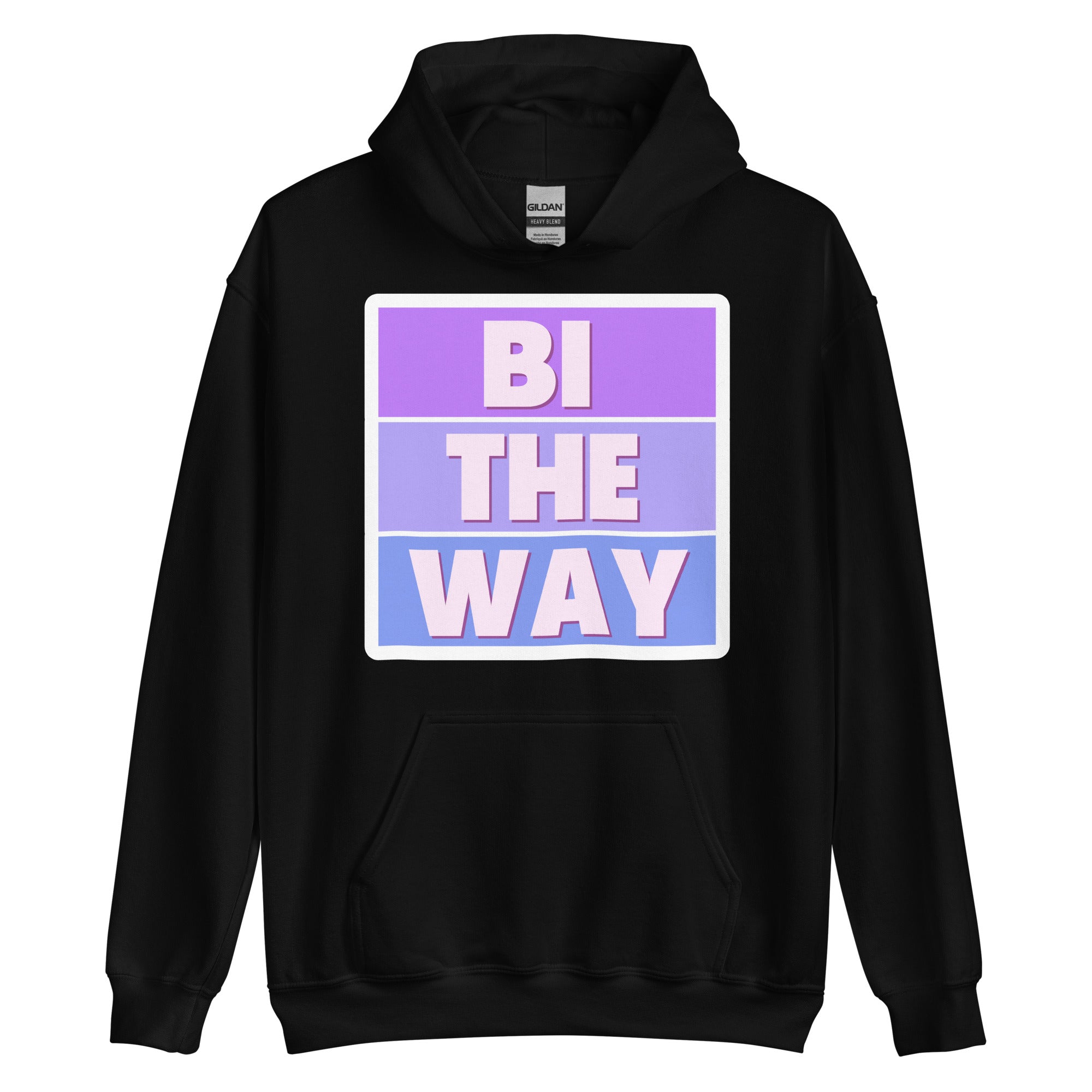 Bi the Way pride hoodie, black, front view 2 — Rose Gold Co