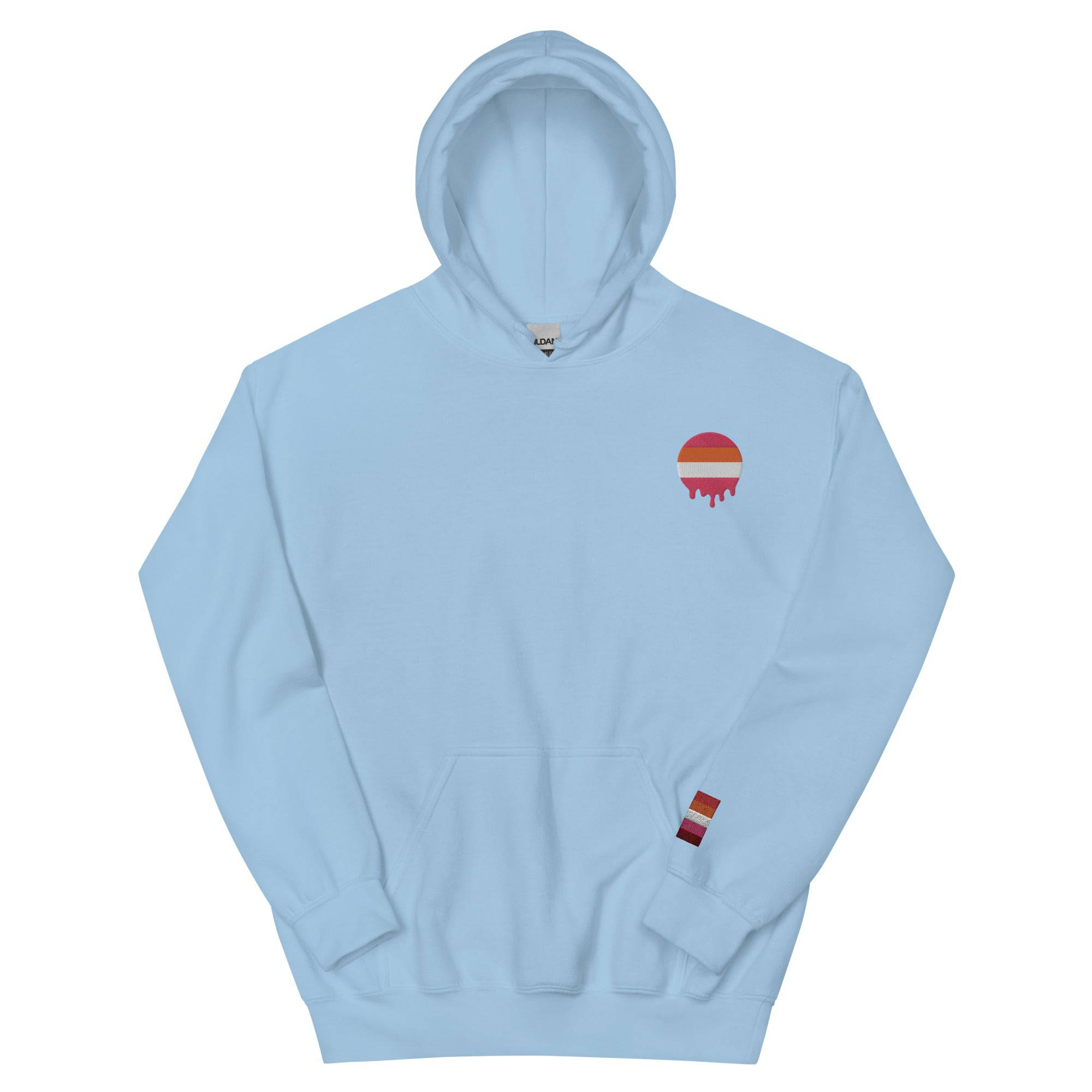 Melting Lesbian Pride embroidered hoodie, view 10 — Rose Gold Co