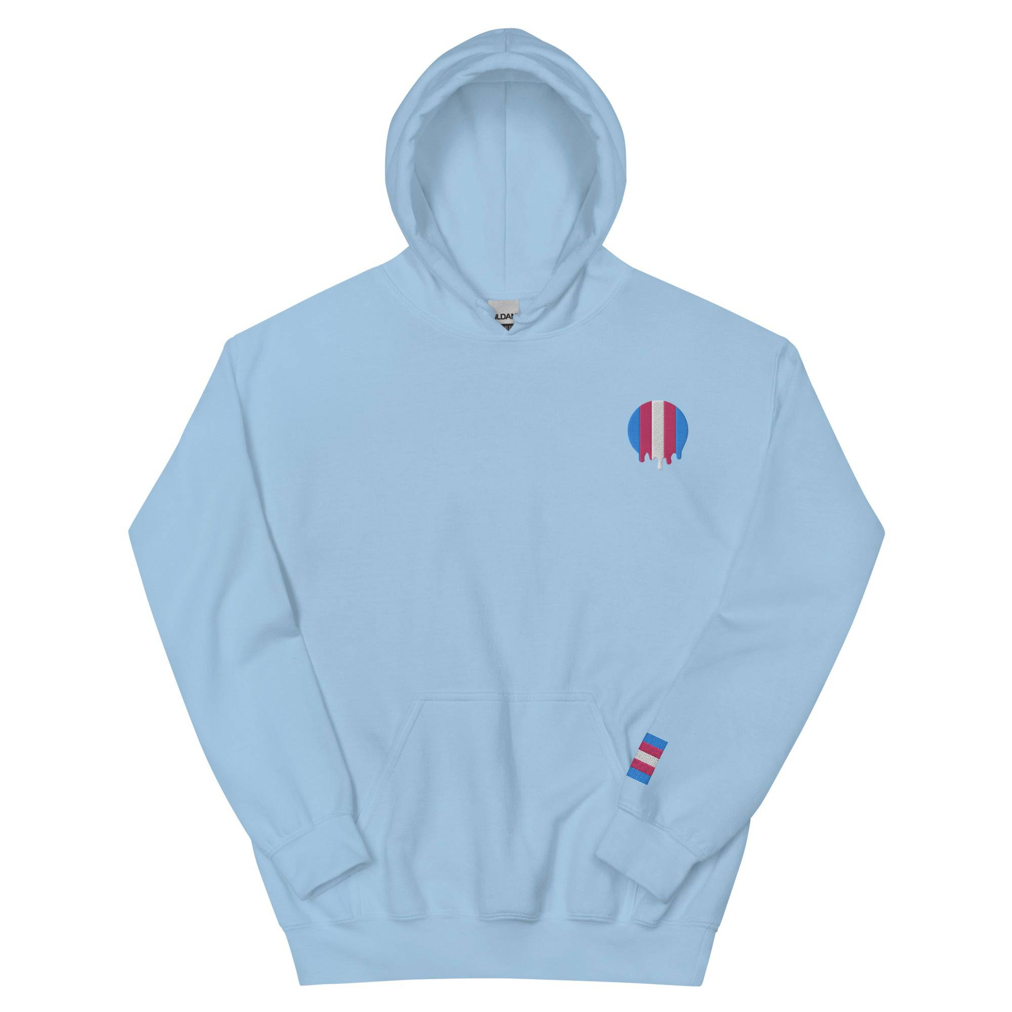 Melting Trans Pride embroidered hoodie, view 12 — Rose Gold Co