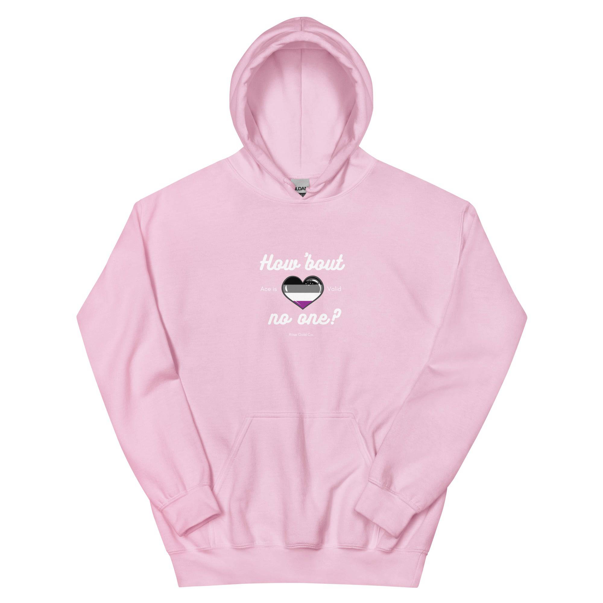 How About No One? asexual hoodie, view 6 — Rose Gold Co
