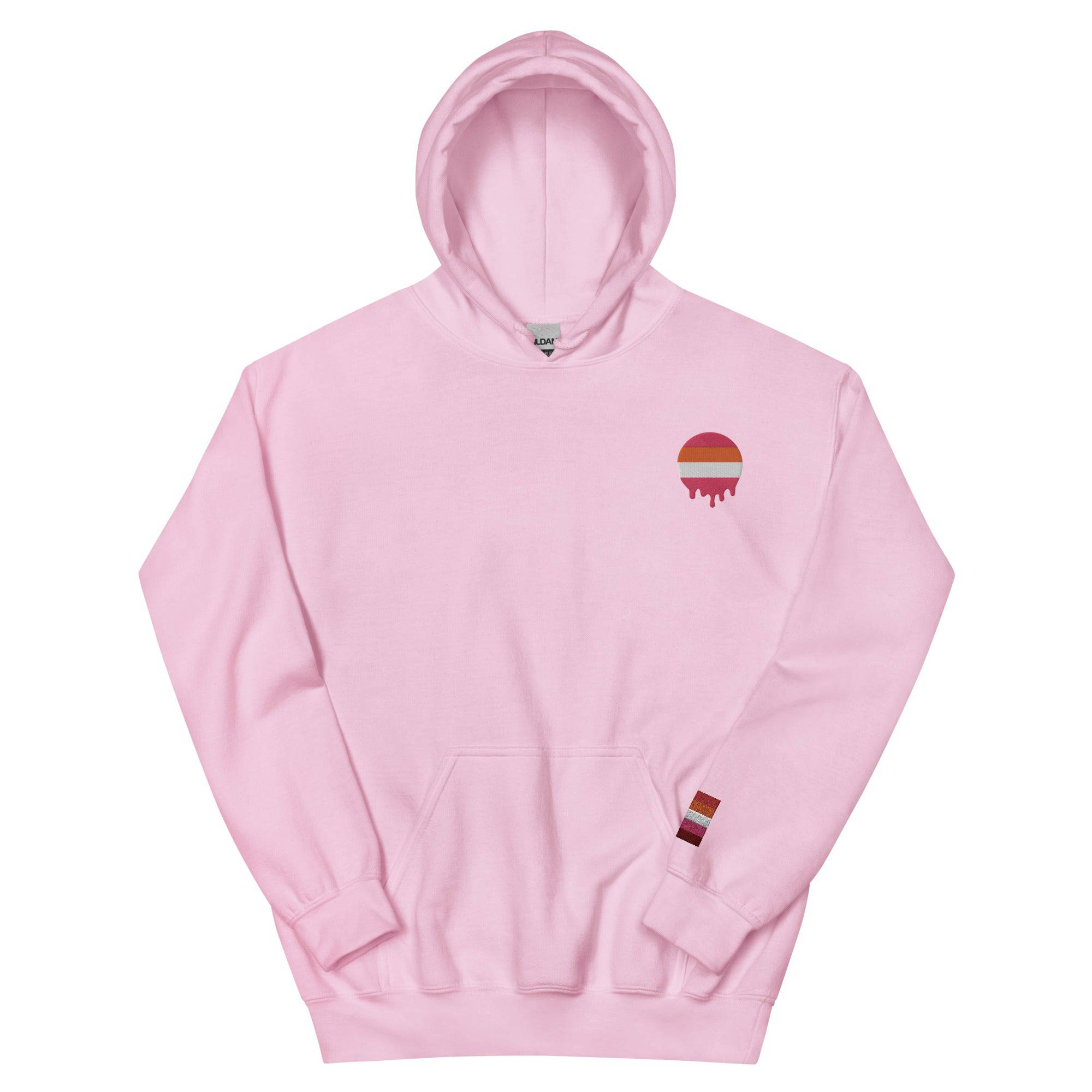 Melting Lesbian Pride embroidered hoodie, view 11 — Rose Gold Co