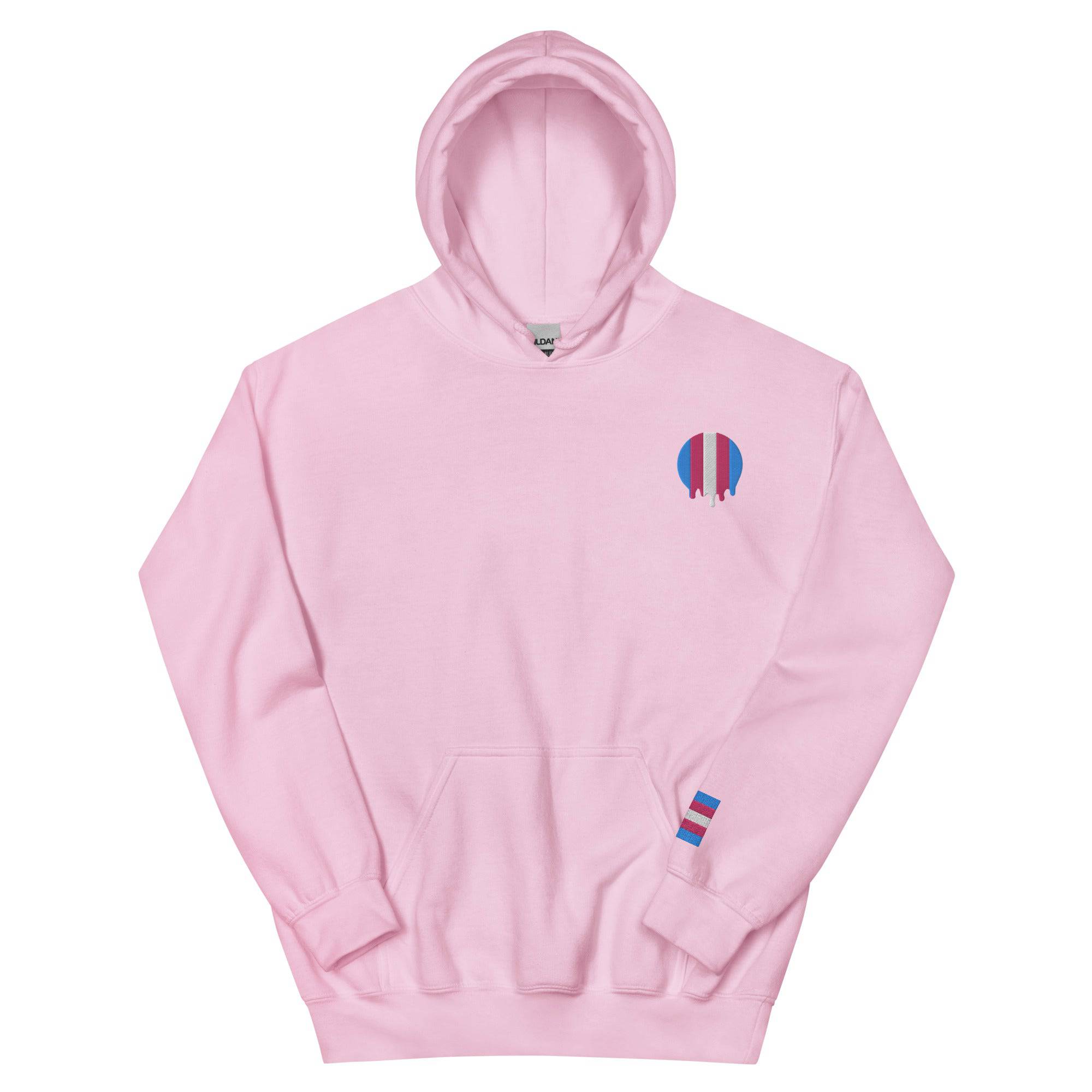 Melting Trans Pride embroidered hoodie, view 14 — Rose Gold Co