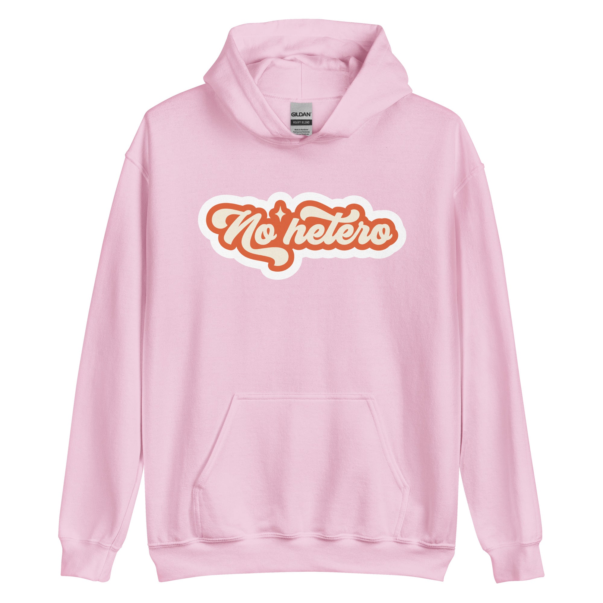 No Hetero pride hoodie, light pink, front view — Rose Gold Co