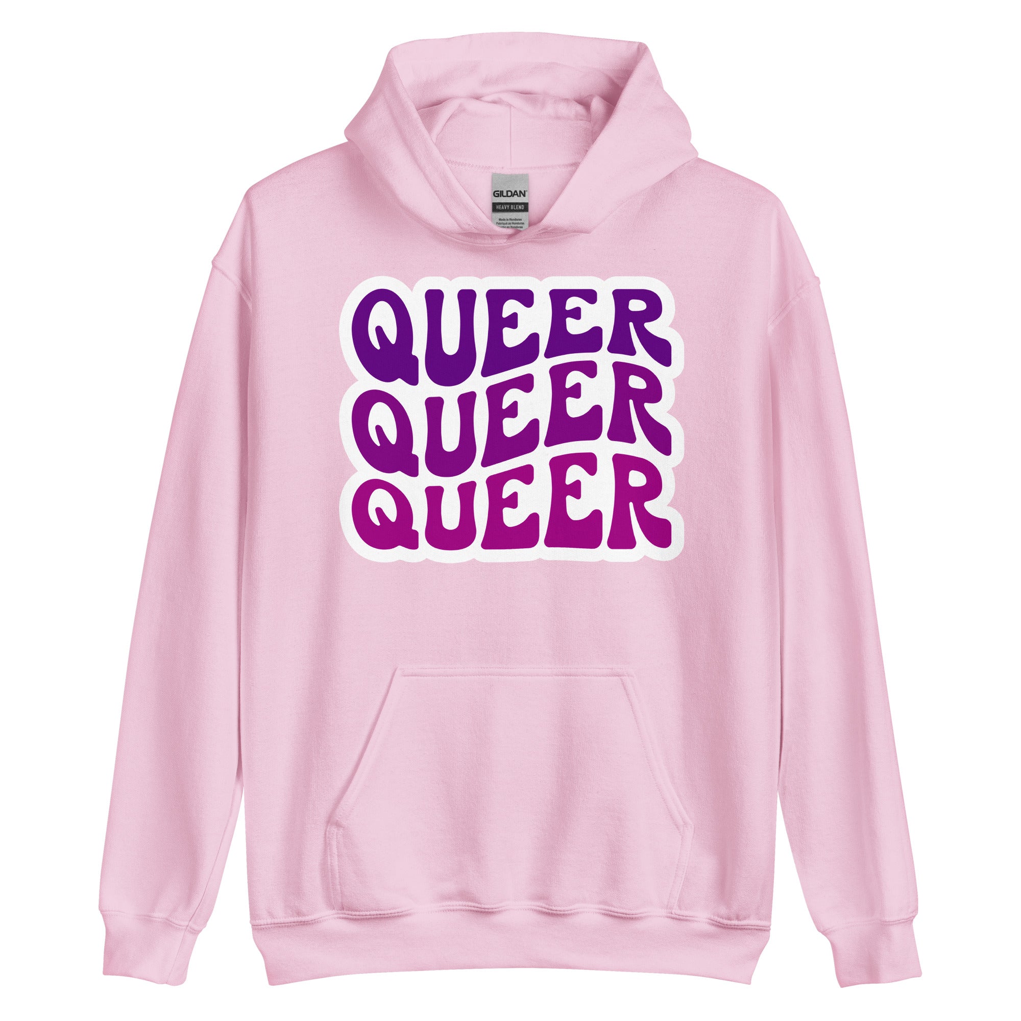 Queer pride hoodie, light pink, front view — Rose Gold Co