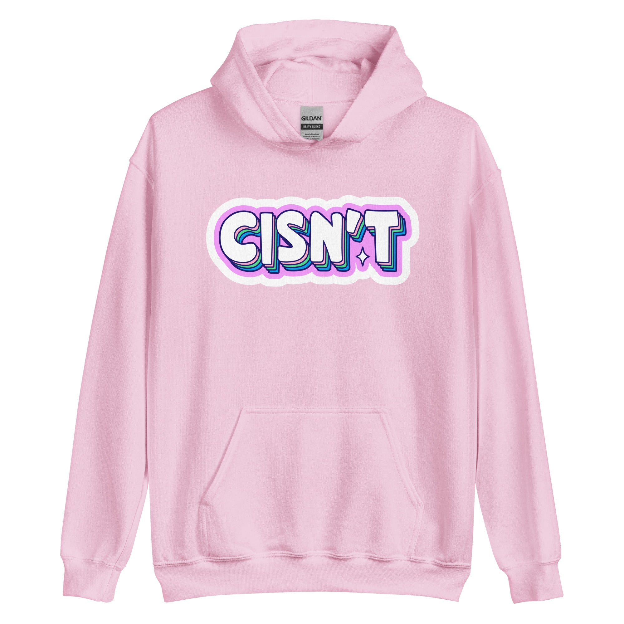 Cisn't pride hoodie, light pink, front view — Rose Gold Co