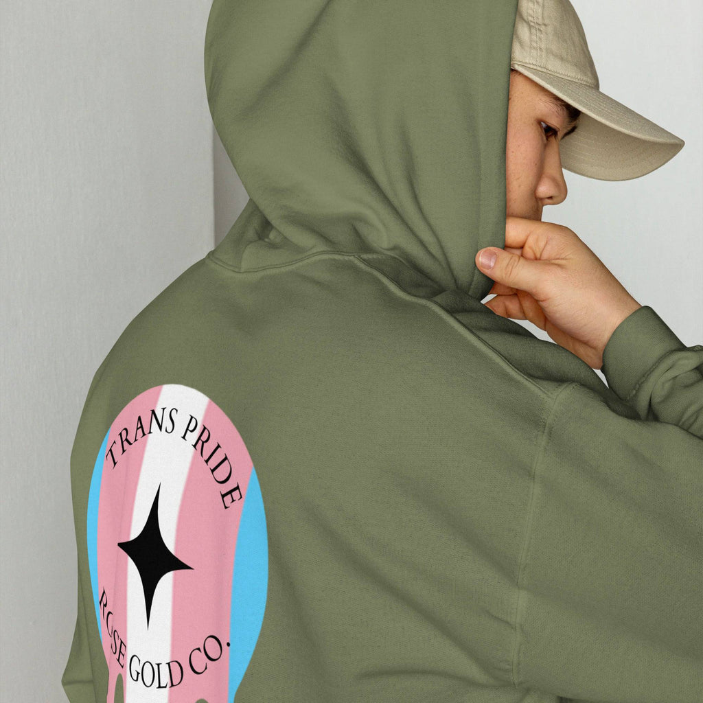 Melting Trans Pride embroidered hoodie, view 3 — Rose Gold Co