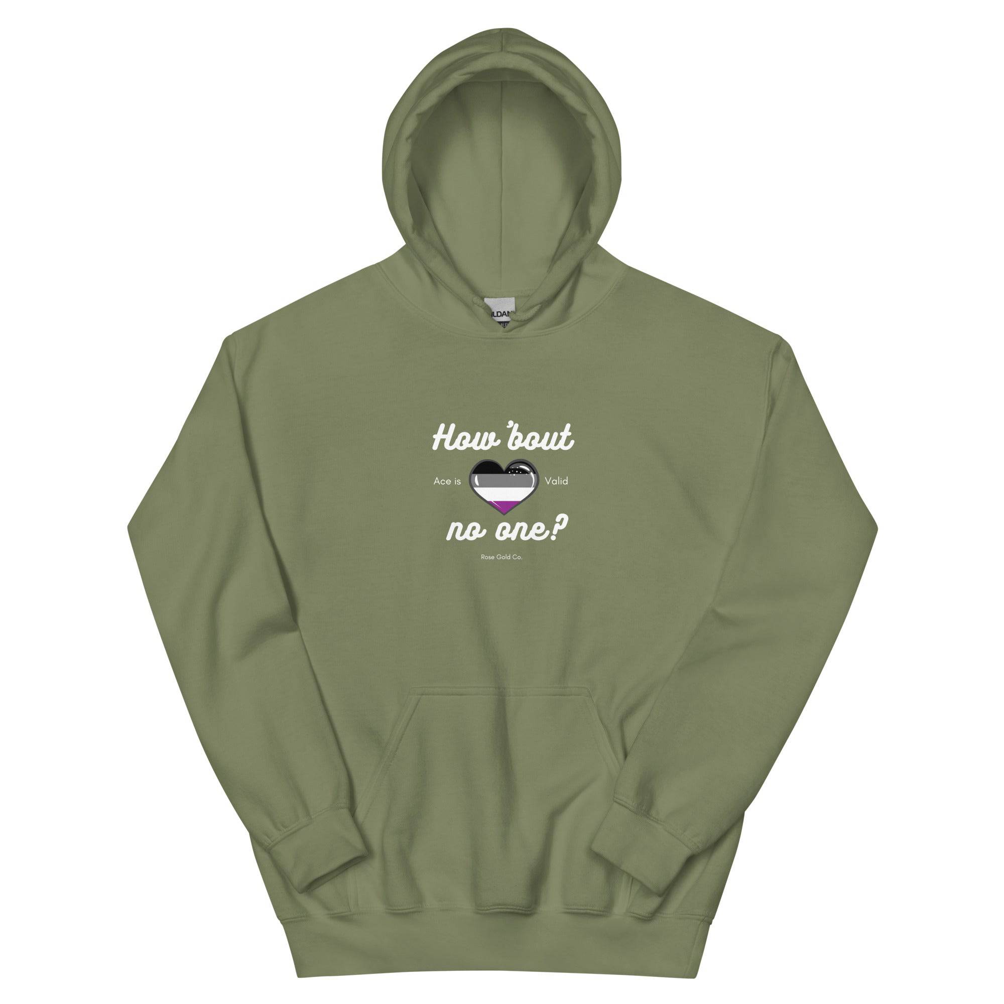 How About No One? asexual hoodie, view 4 — Rose Gold Co