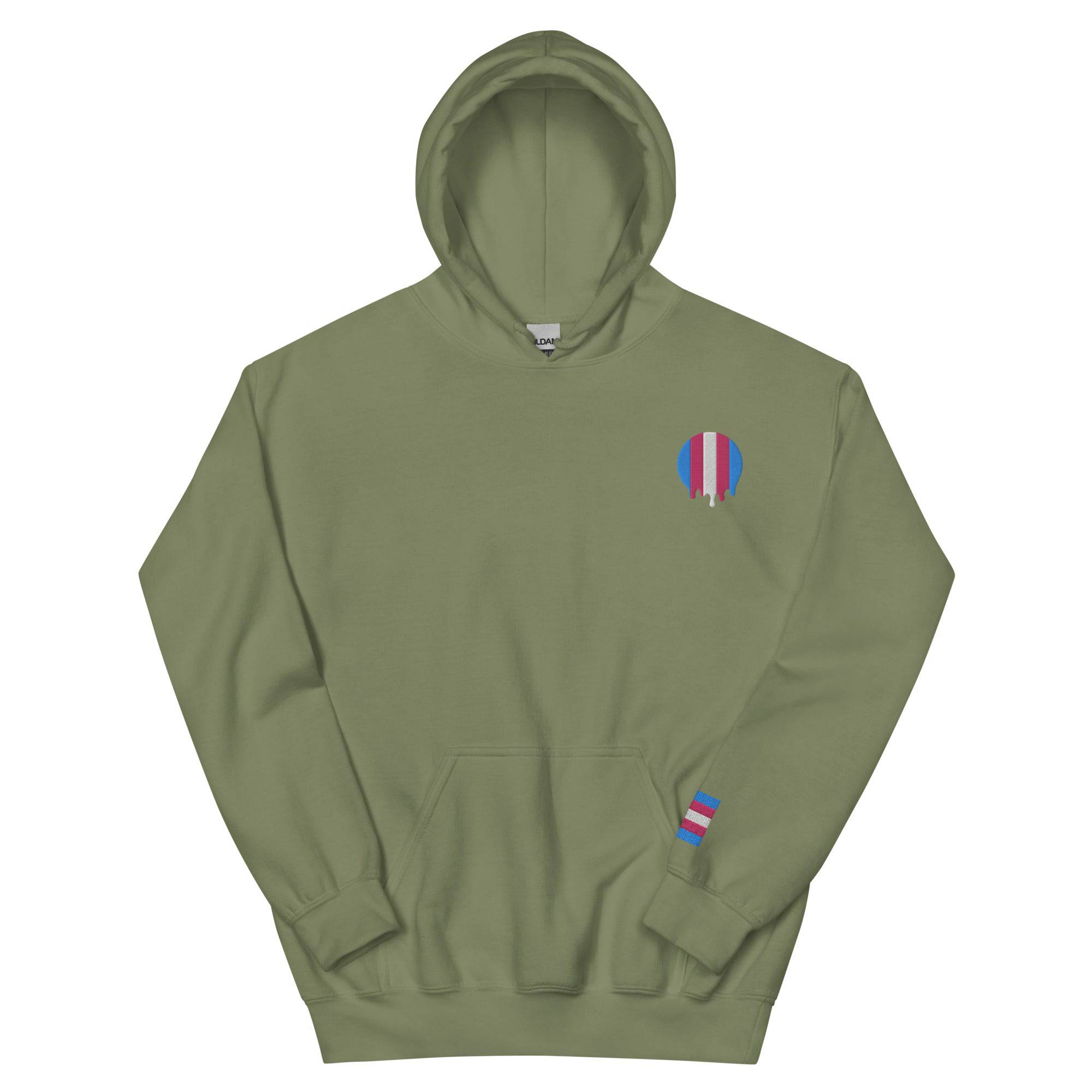 Melting Trans Pride embroidered hoodie, view 11 — Rose Gold Co