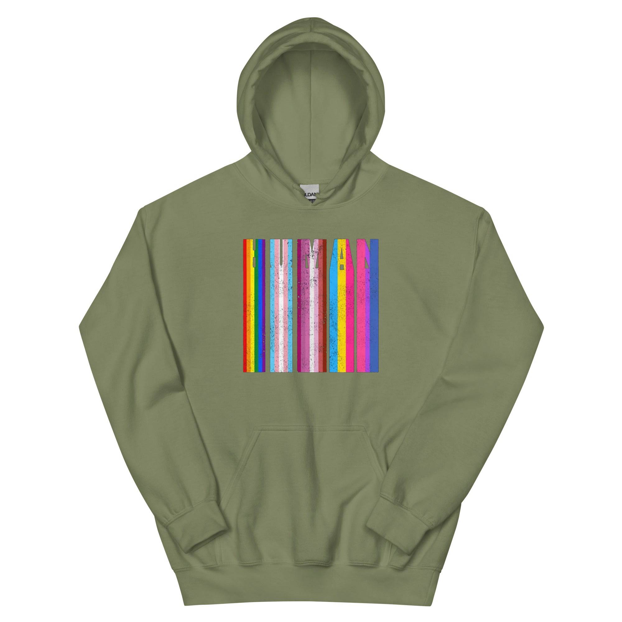 Human Spreading Rainbow Flag hoodie, view 4 — Rose Gold Co